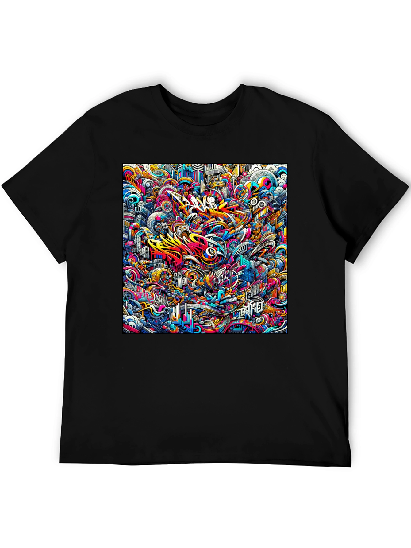 Vibrant Abstract Graffiti Art Print Black T-Shirt