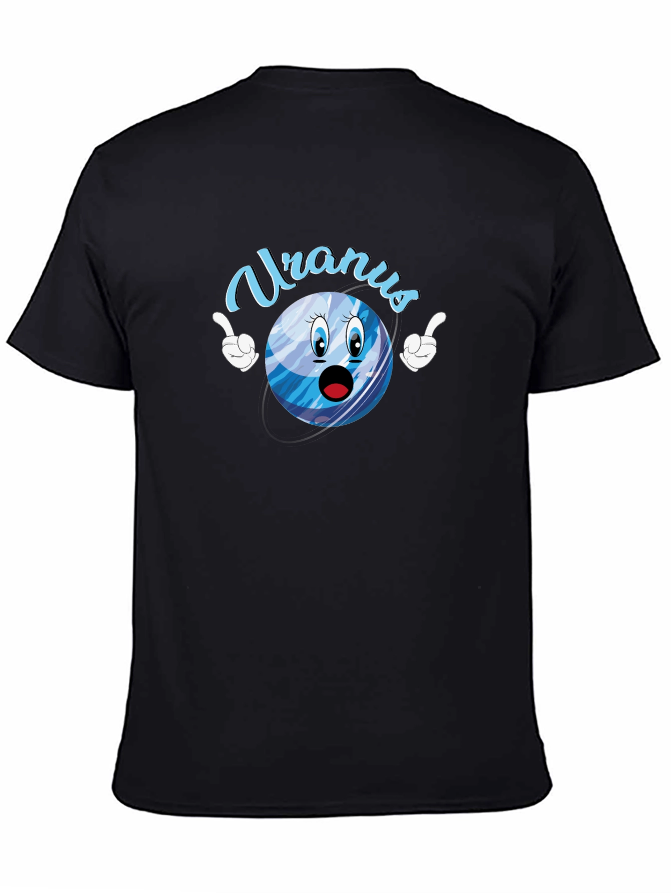 Uranus Cartoon Graphic Tee - Black Cotton T-Shirt
