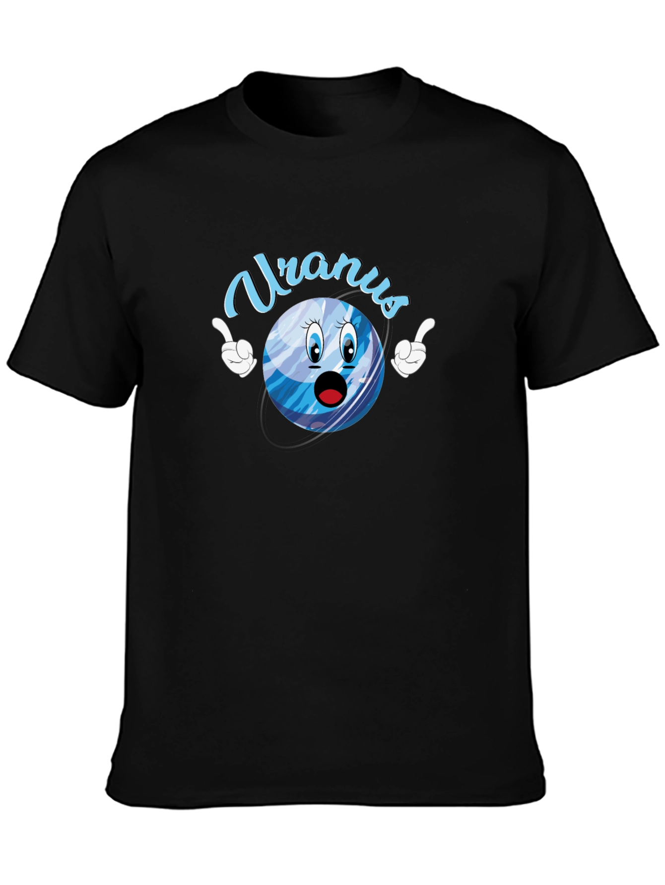 Uranus Cartoon Graphic Tee - Black Cotton T-Shirt