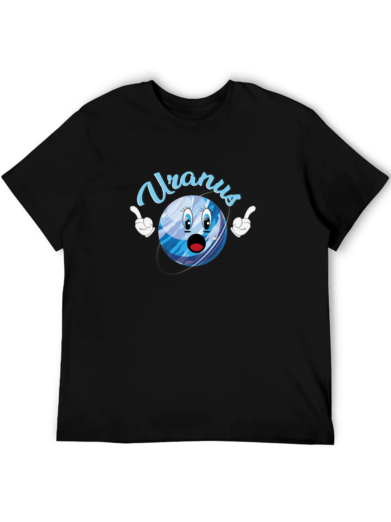 Uranus Cartoon Graphic Tee - Black Cotton T-Shirt