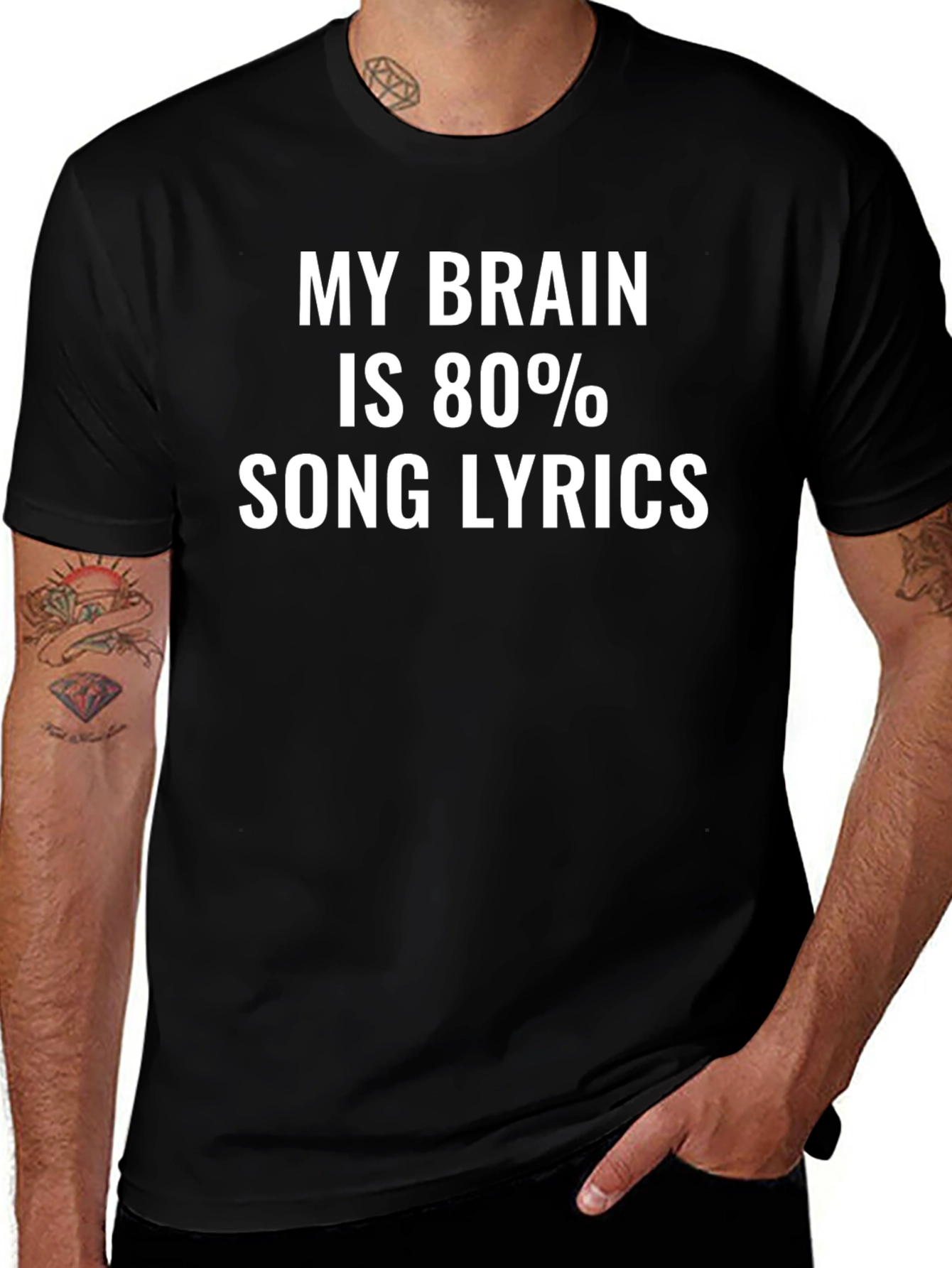Song Lyrics Brain Black T-Shirt