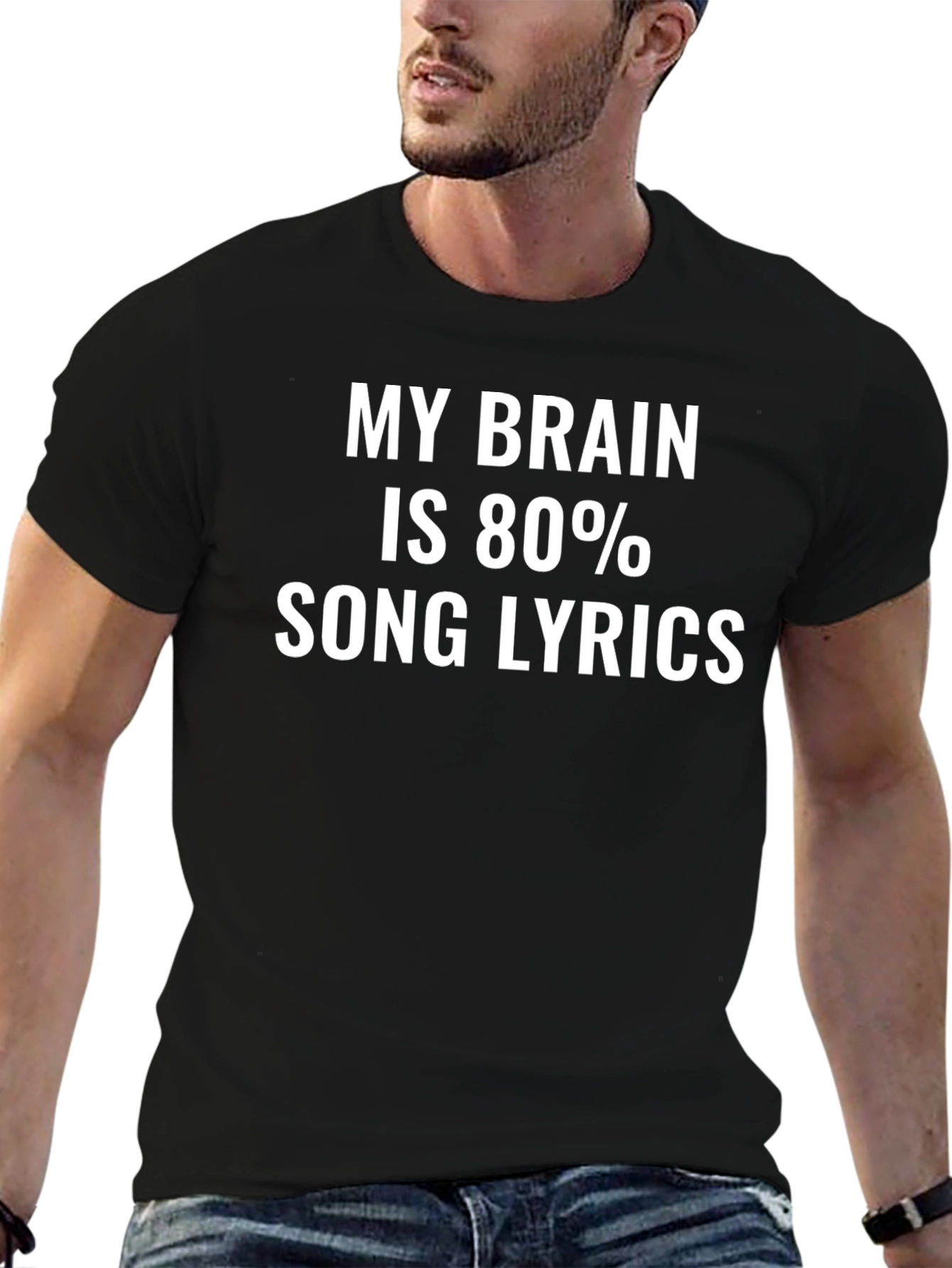 Song Lyrics Brain Black T-Shirt
