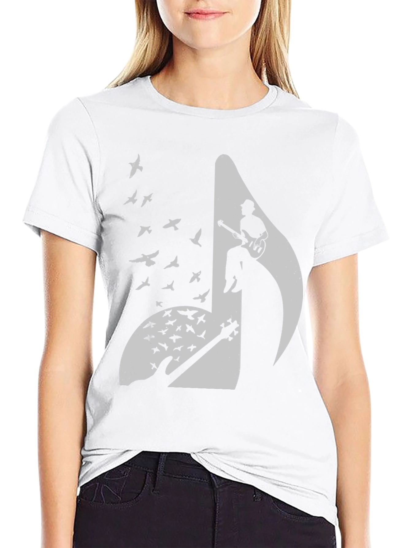 Musical Note Guitar Bird Graphic Tee