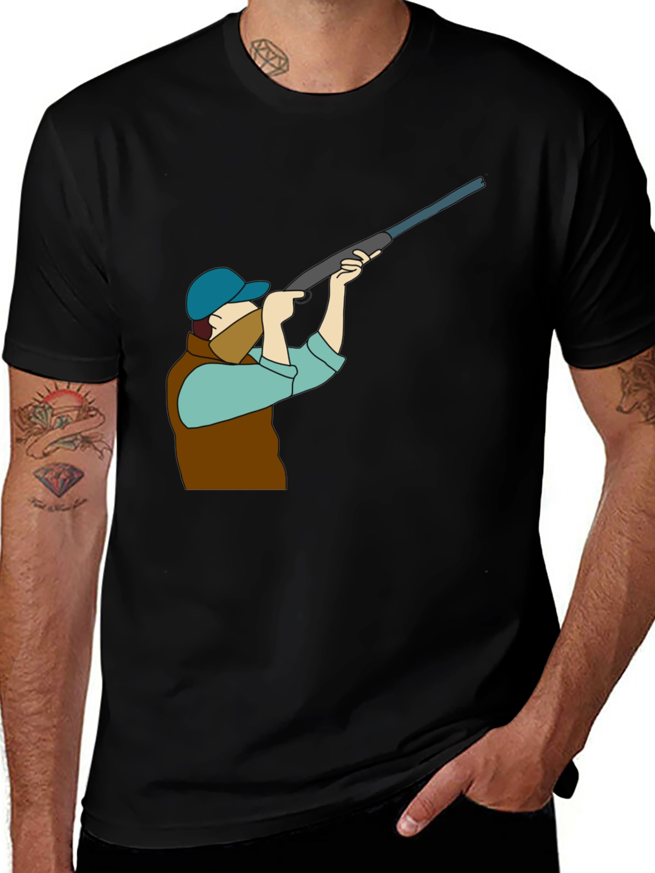 Hunting Graphic Tee - Black Cotton T-Shirt