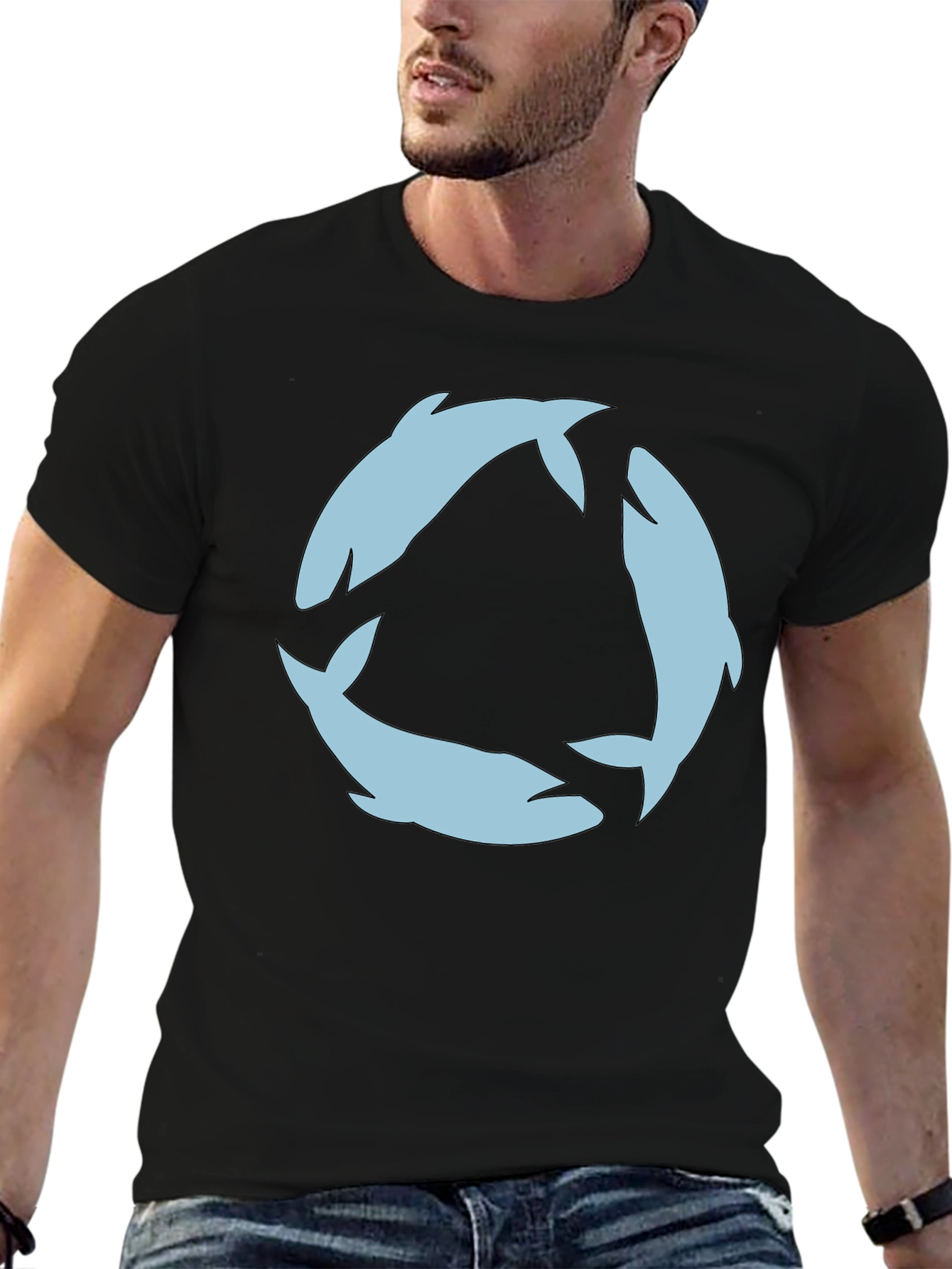 Circular Dolphin Graphic Tee - Black