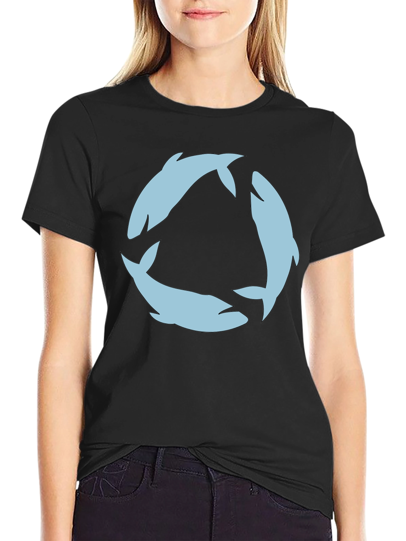 Circular Dolphin Graphic Tee - Black