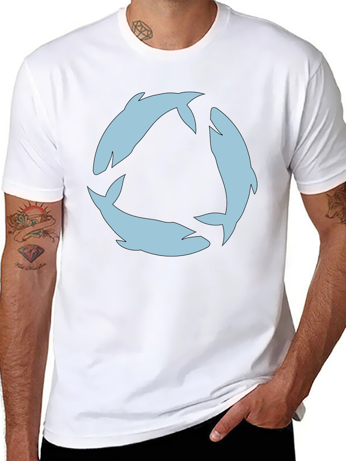 Circular Dolphin Graphic Tee - Black
