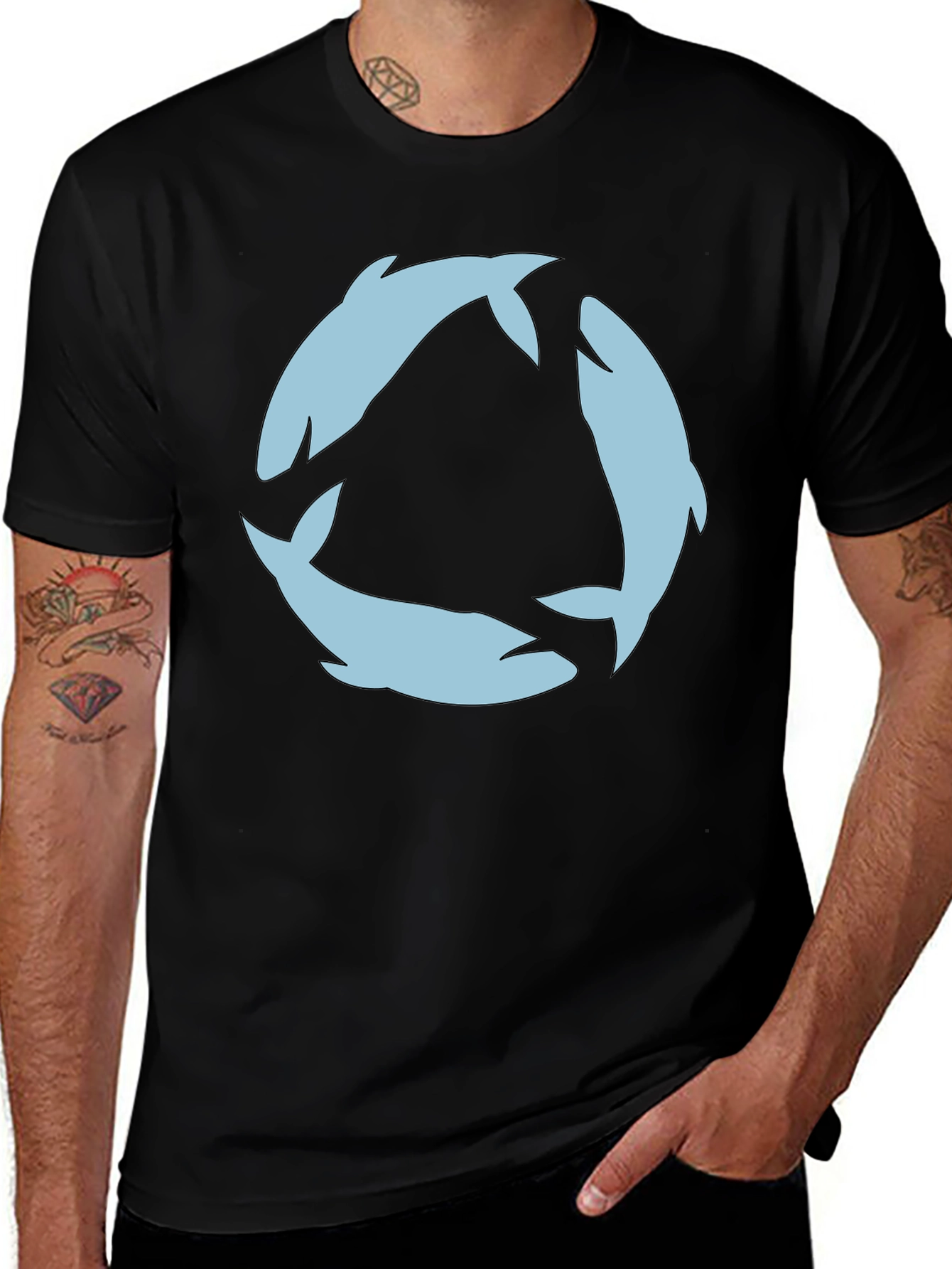 Circular Dolphin Graphic Tee - Black