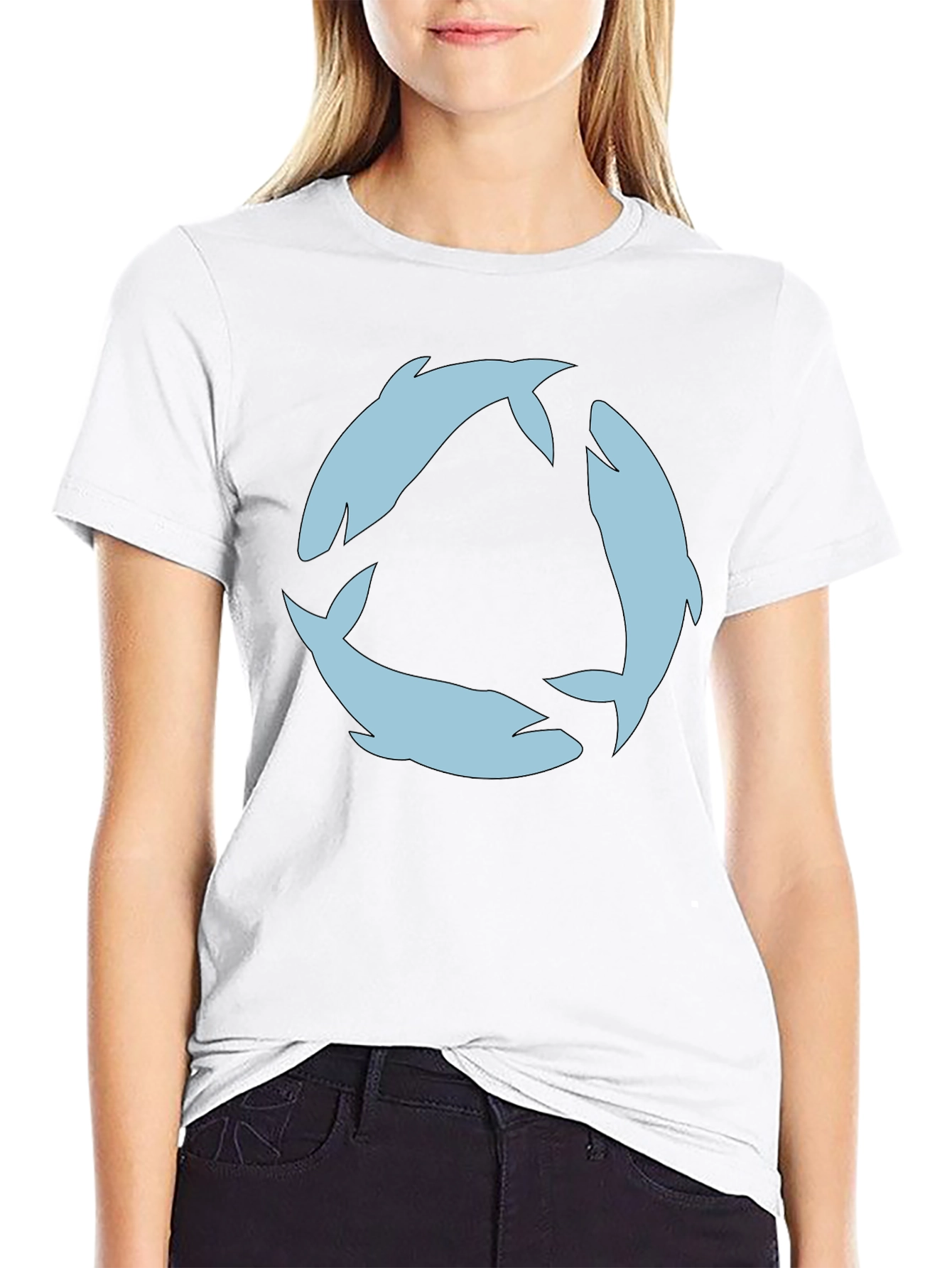 Circular Dolphin Graphic Tee - Black