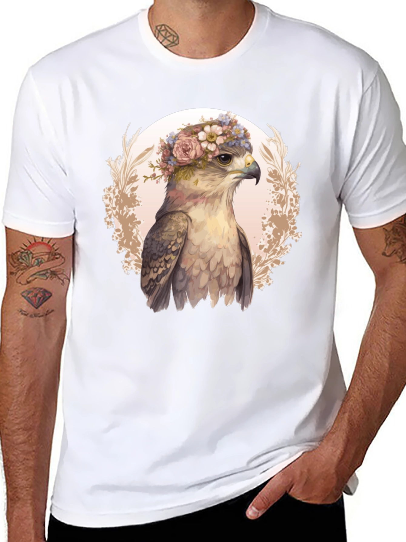 Floral Crown Hawk Graphic Tee - Black