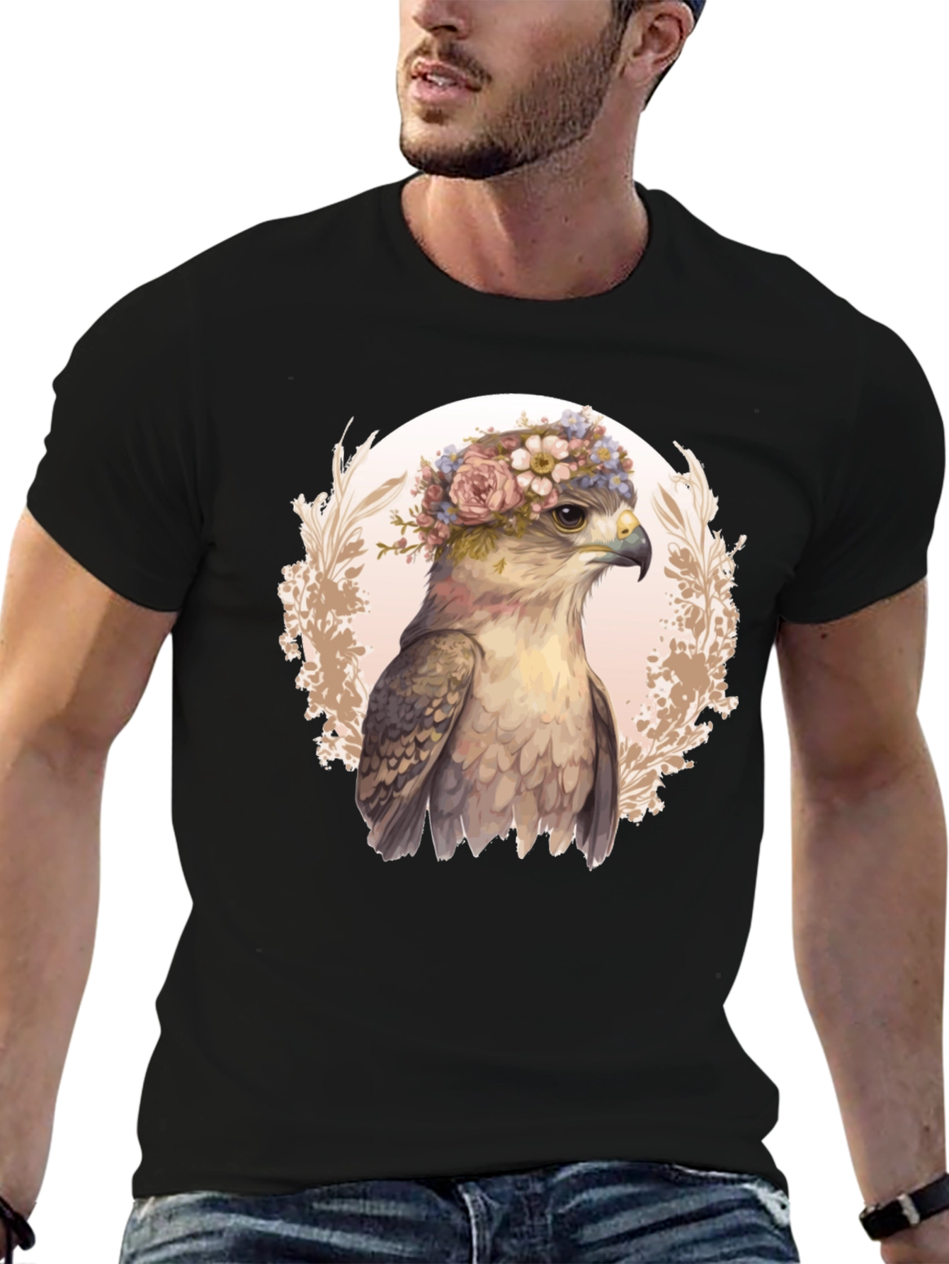 Floral Crown Hawk Graphic Tee - Black