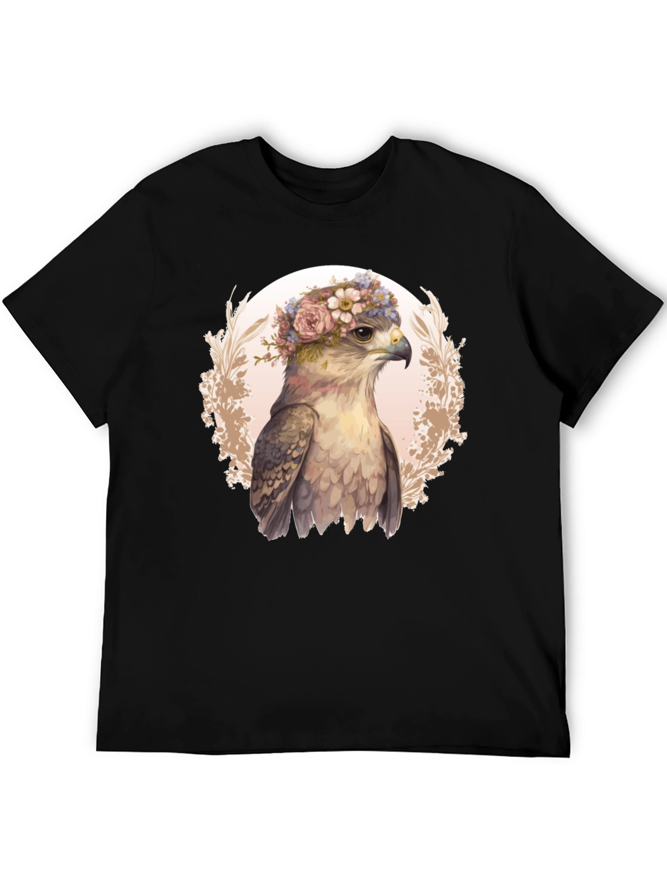 Floral Crown Hawk Graphic Tee - Black