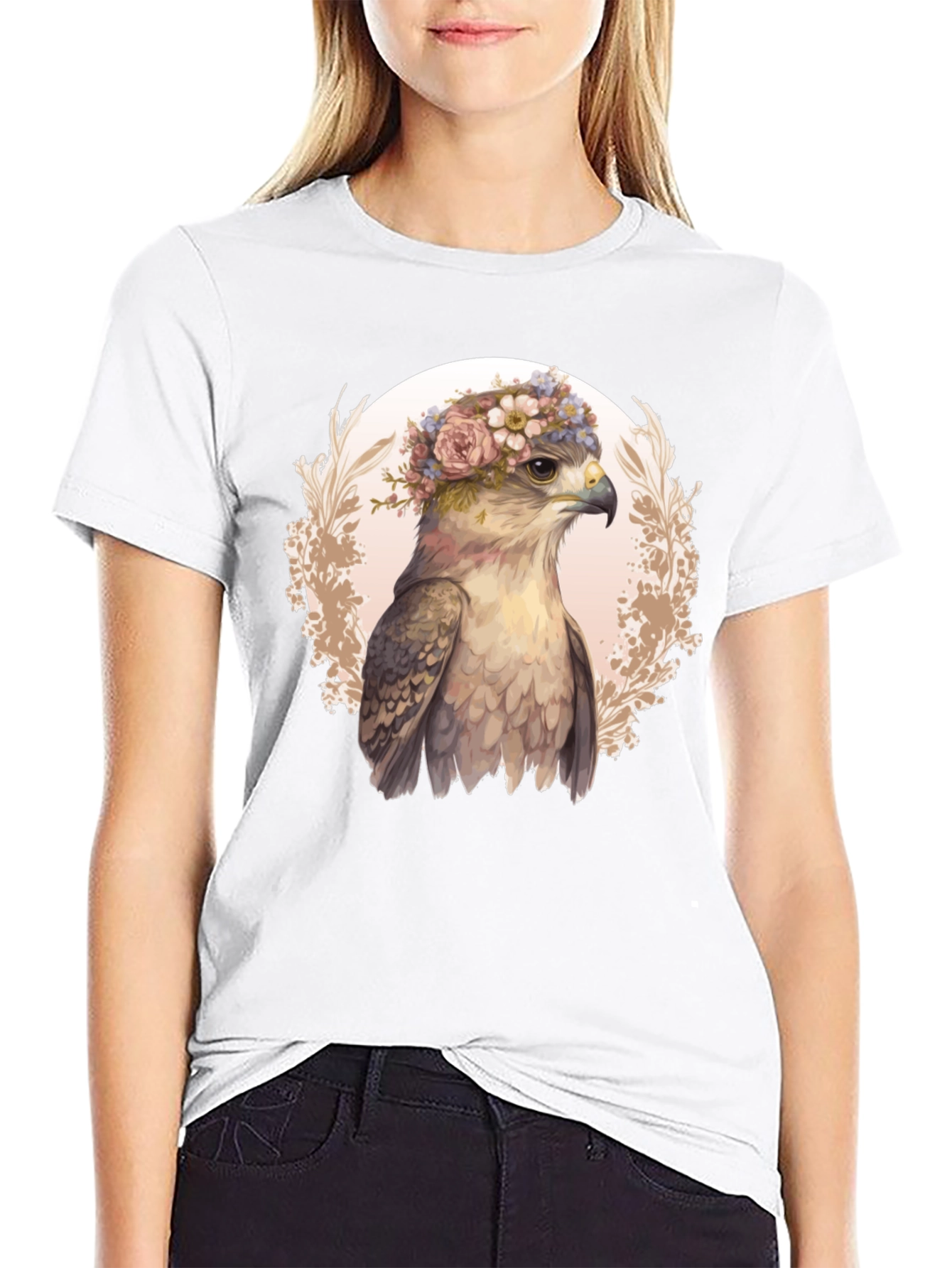 Floral Crown Hawk Graphic Tee - Black