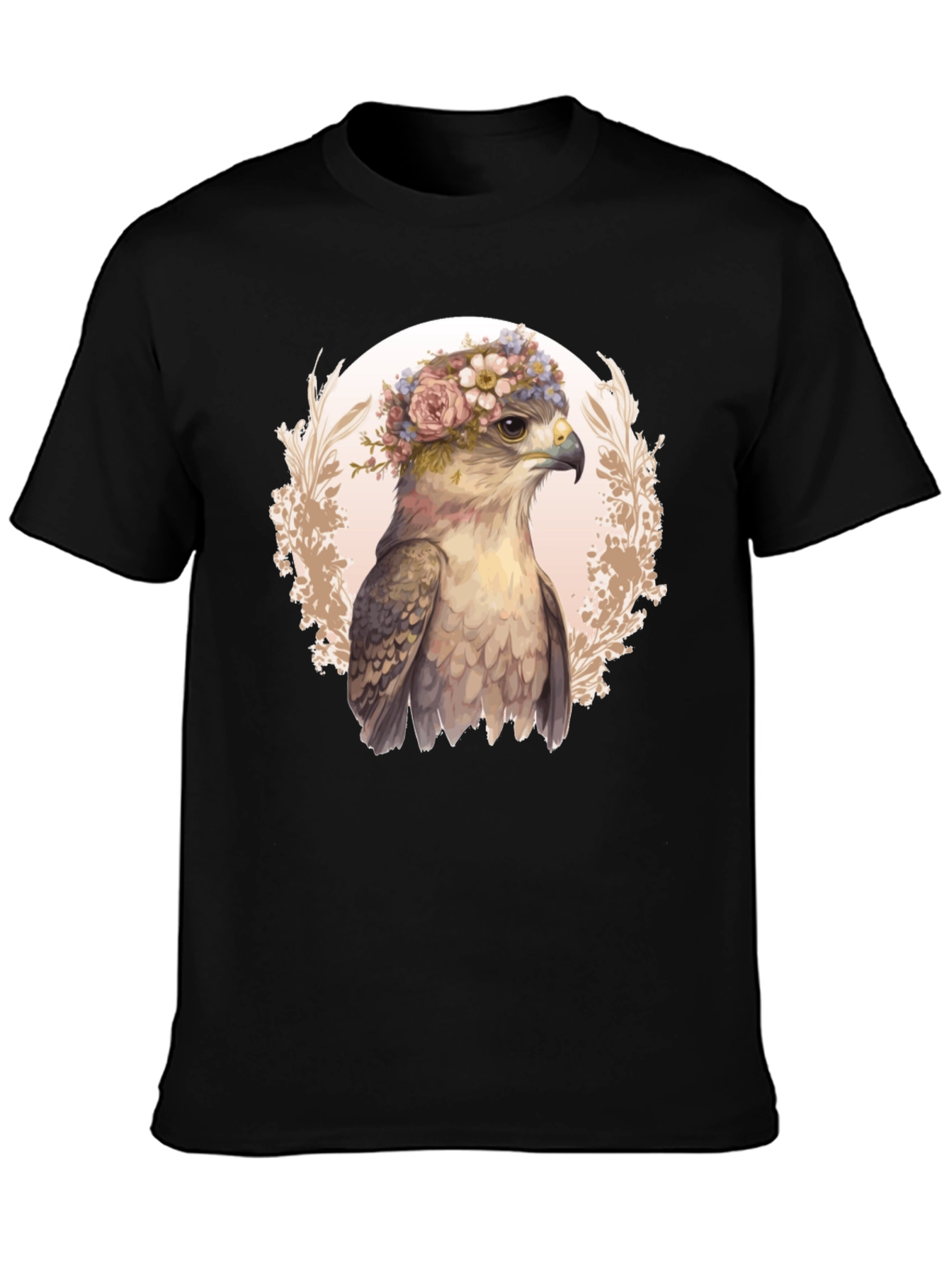 Floral Crown Hawk Graphic Tee - Black