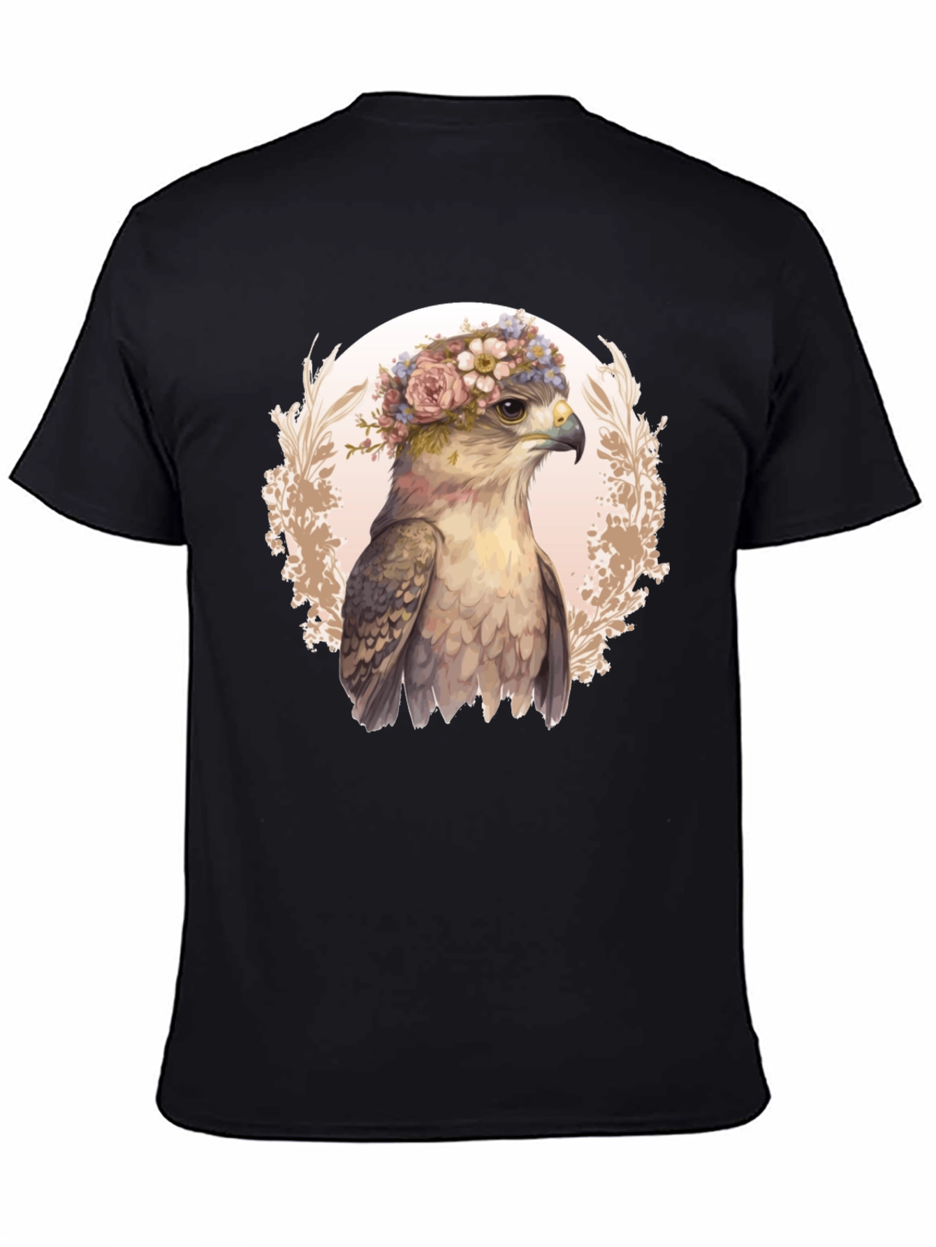 Floral Crown Hawk Graphic Tee - Black