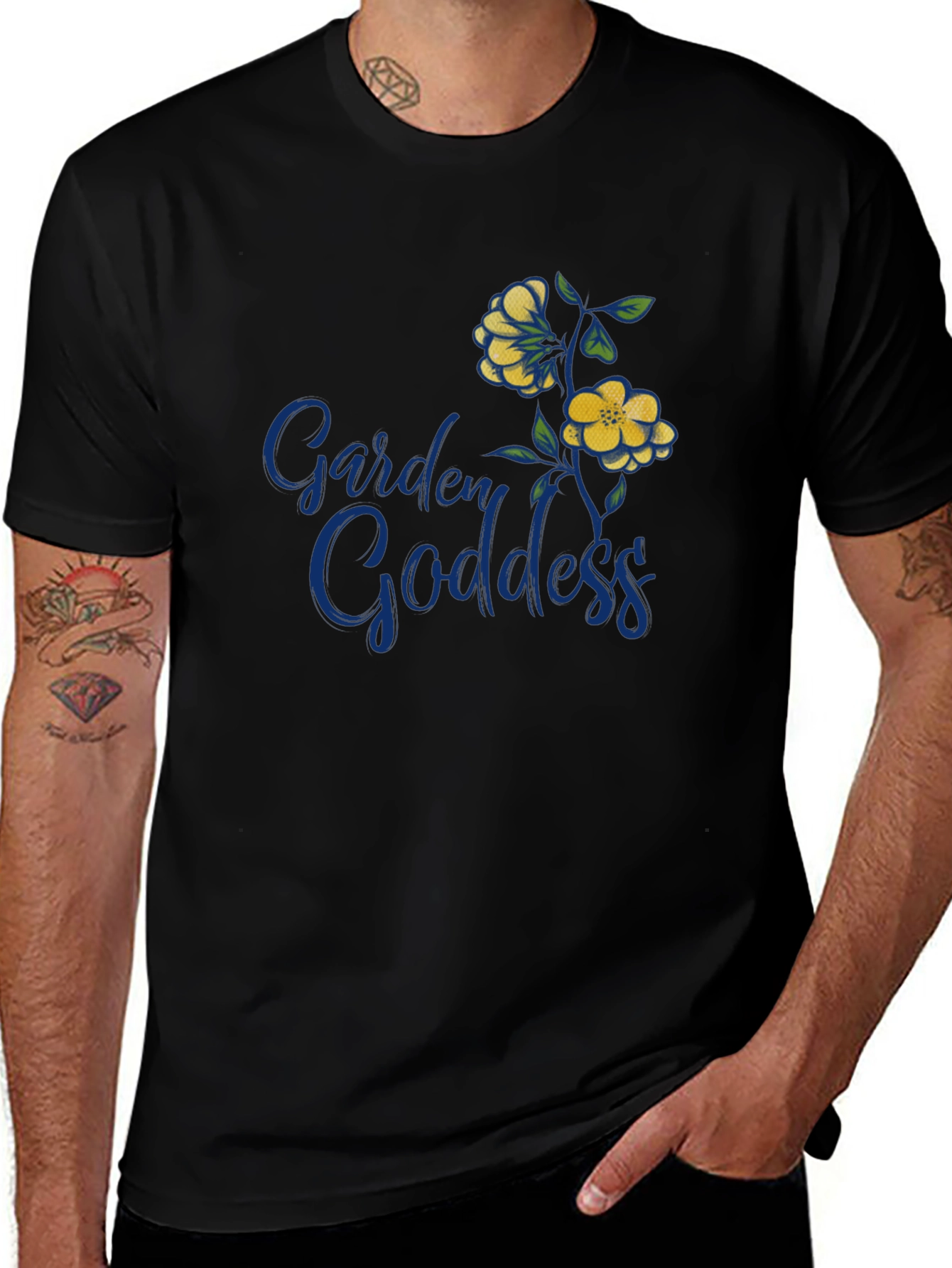 Garden Goddess Graphic Tee - Black Cotton Shirt