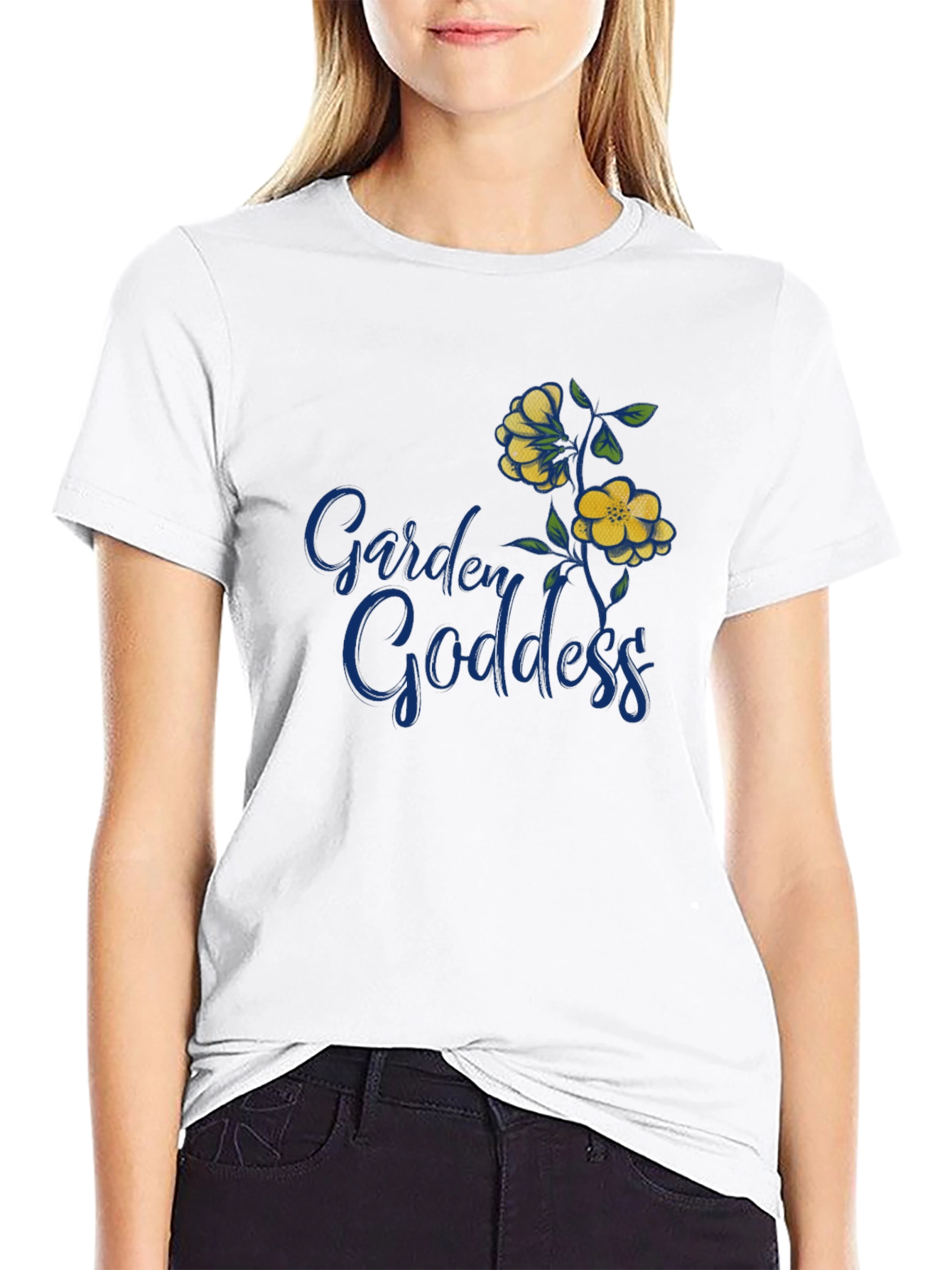 Garden Goddess Graphic Tee - Black Cotton Shirt