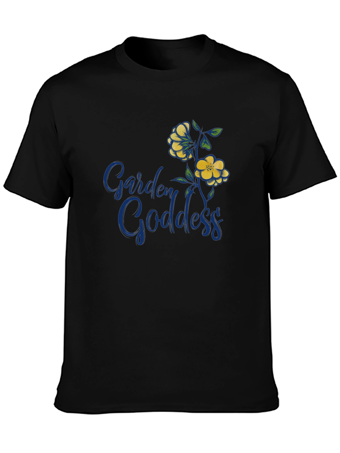 Garden Goddess Graphic Tee - Black Cotton Shirt