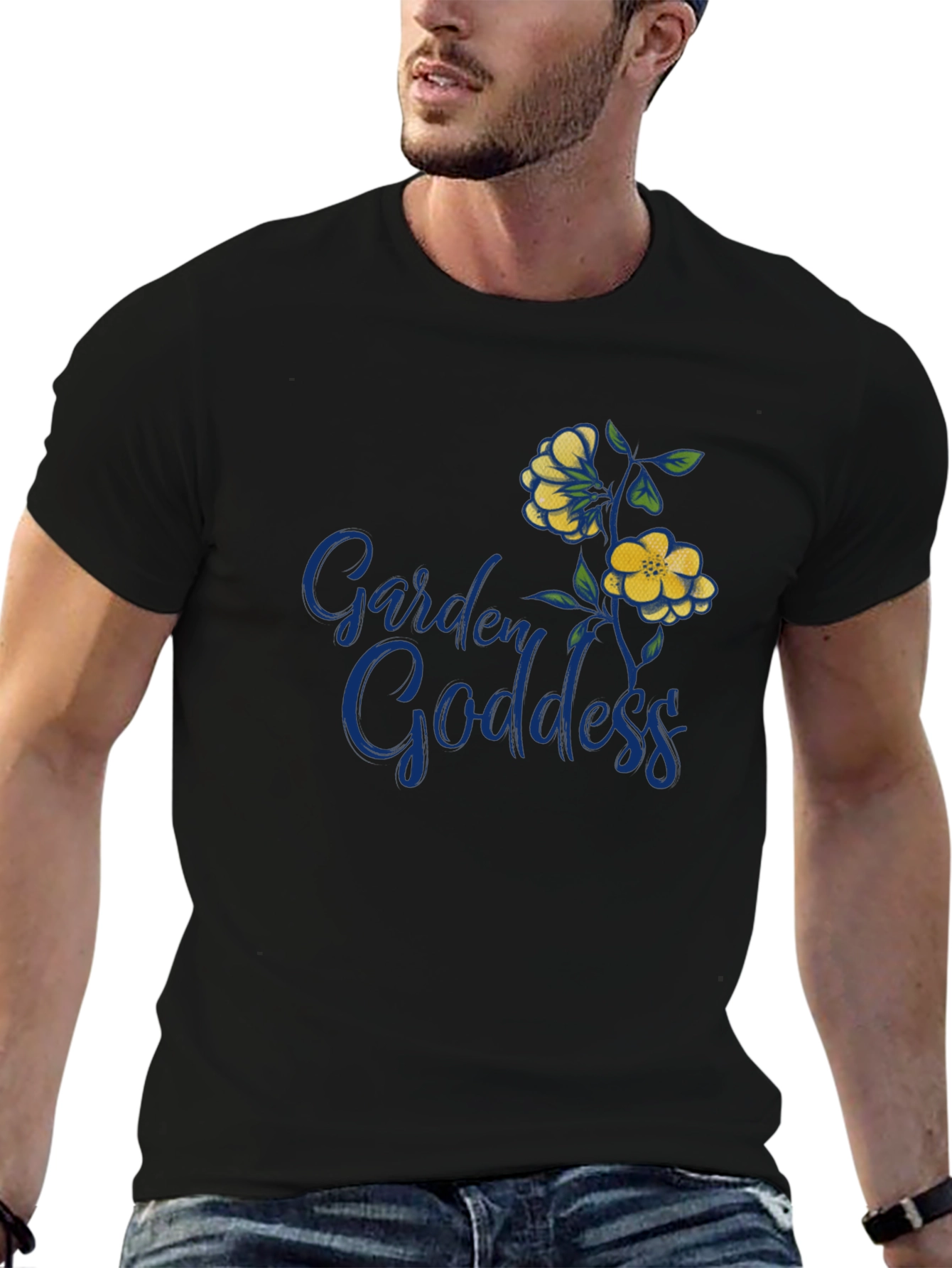 Garden Goddess Graphic Tee - Black Cotton Shirt