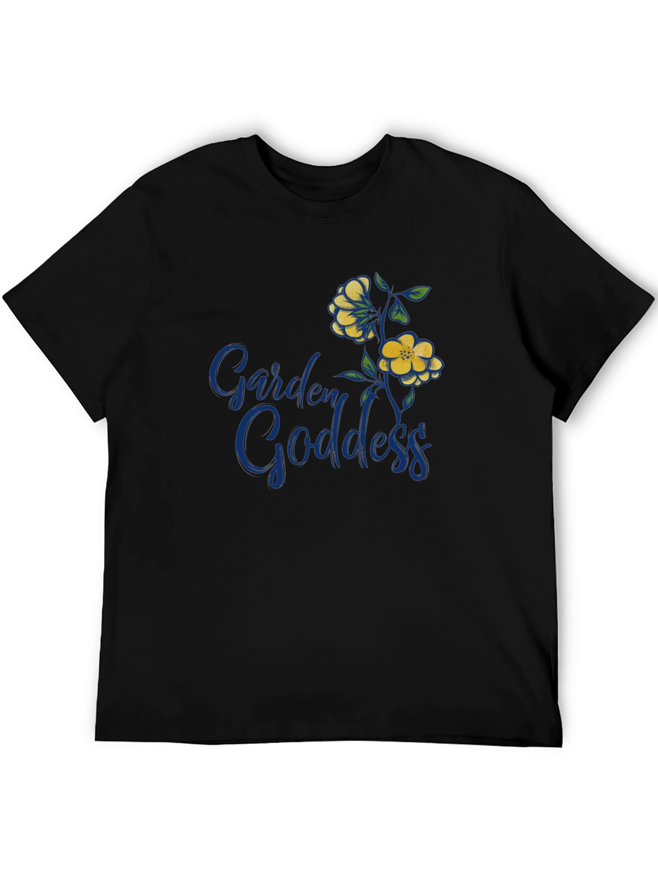 Garden Goddess Graphic Tee - Black Cotton Shirt