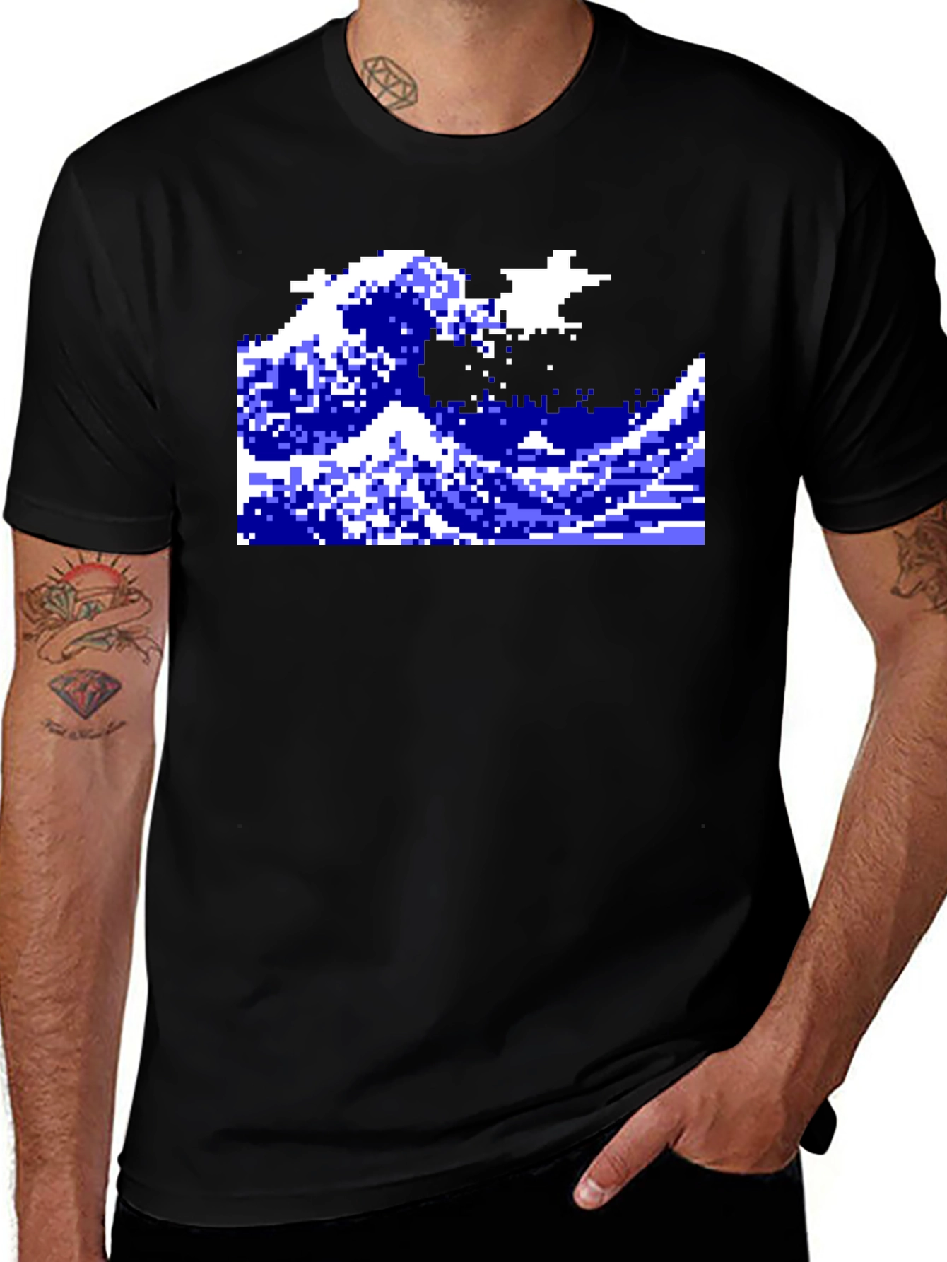 Retro Pixel Wave Graphic T-Shirt