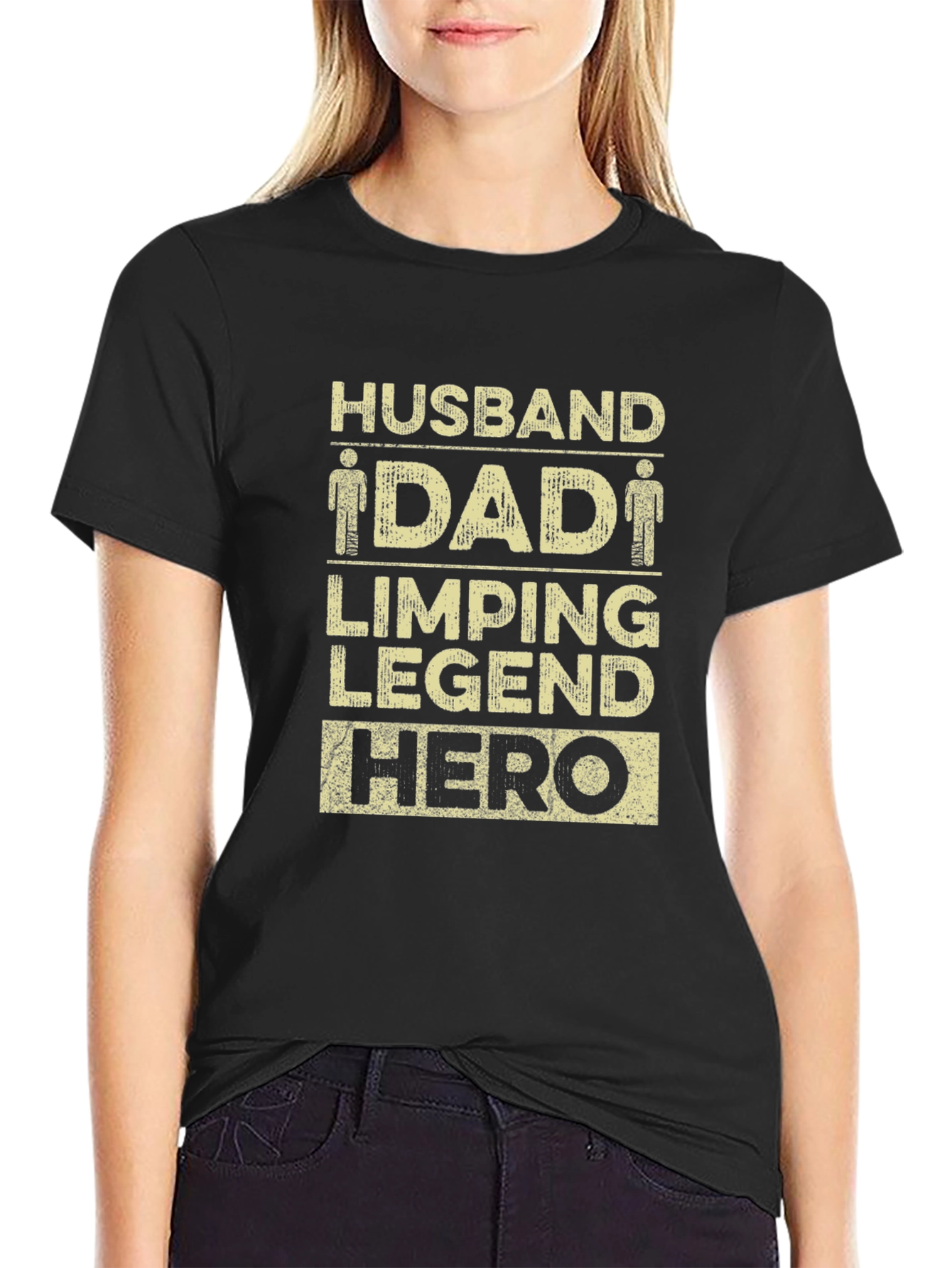 Husband Dad Limping Legend Hero Black T-Shirt