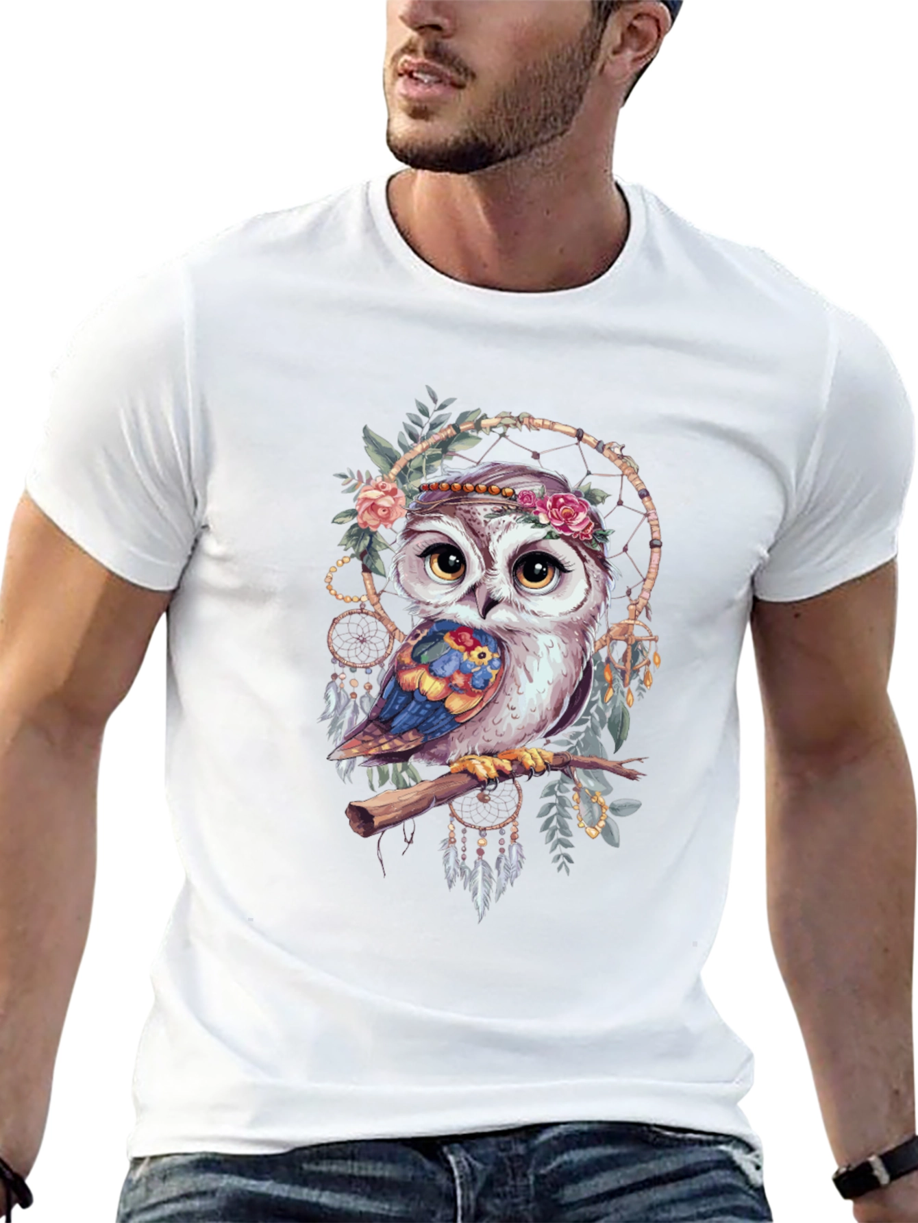 Owl Dreamcatcher Graphic Tee - Bohemian Style