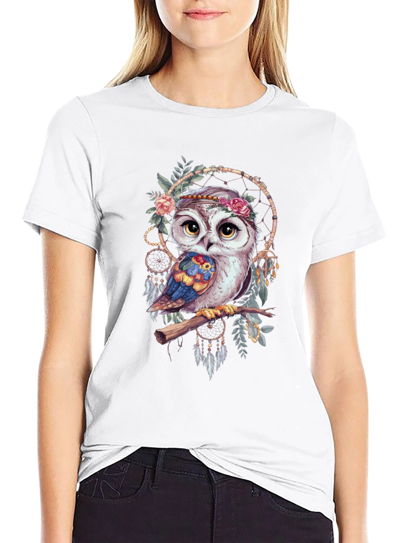 Owl Dreamcatcher Graphic Tee - Bohemian Style