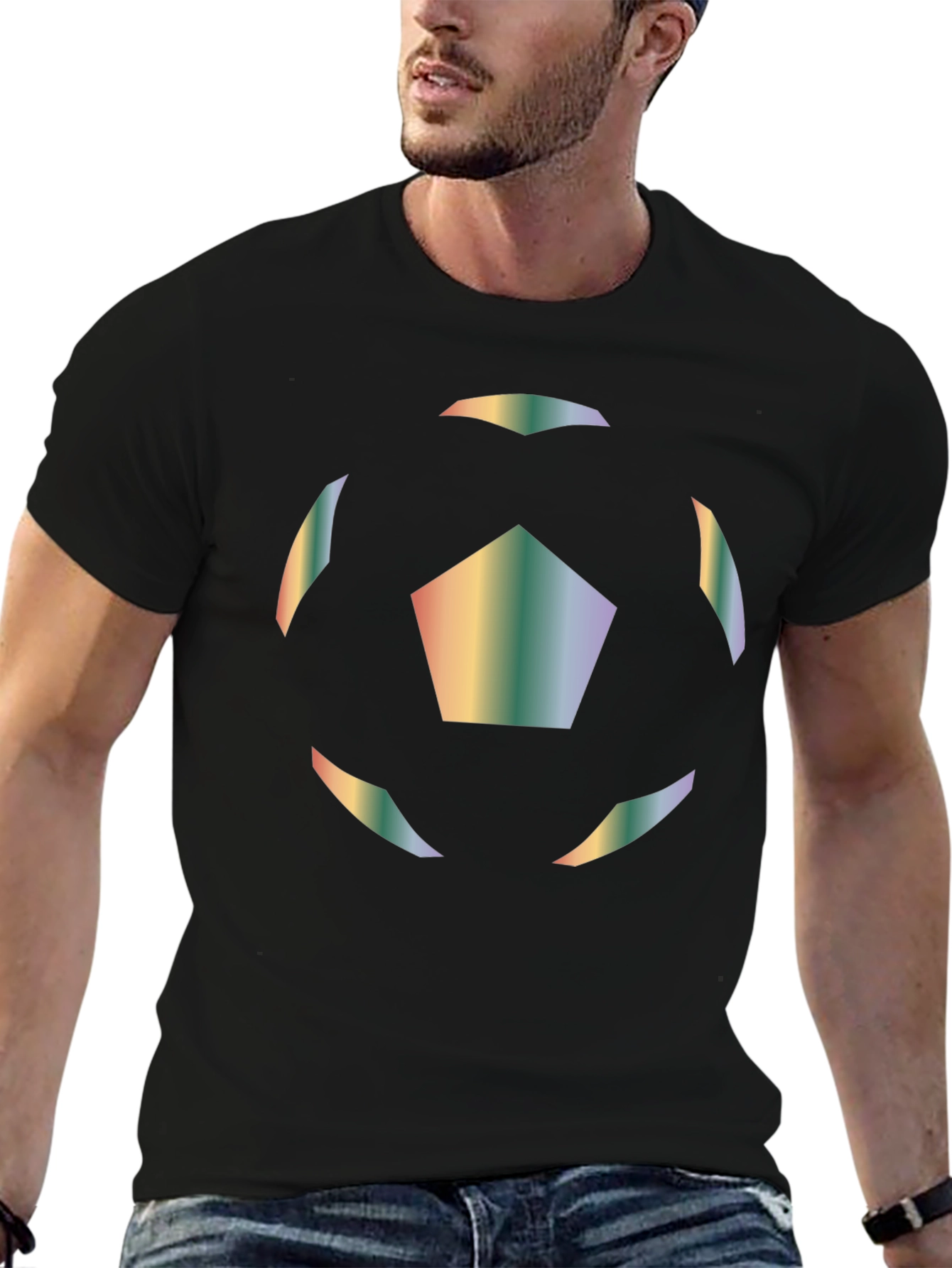 Rainbow Soccer Ball Graphic T-Shirt