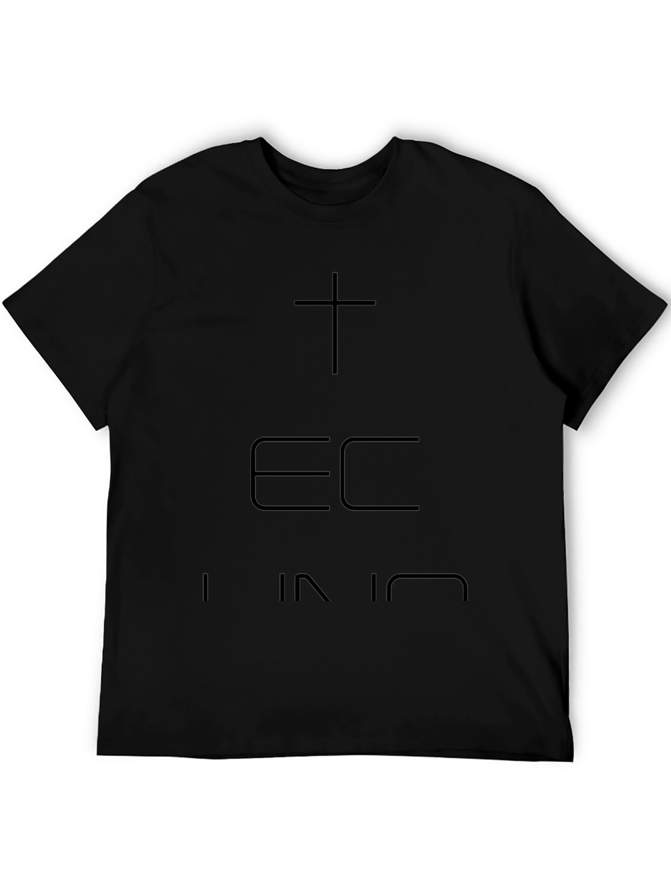 Black T-Shirt with Cross and Text Design