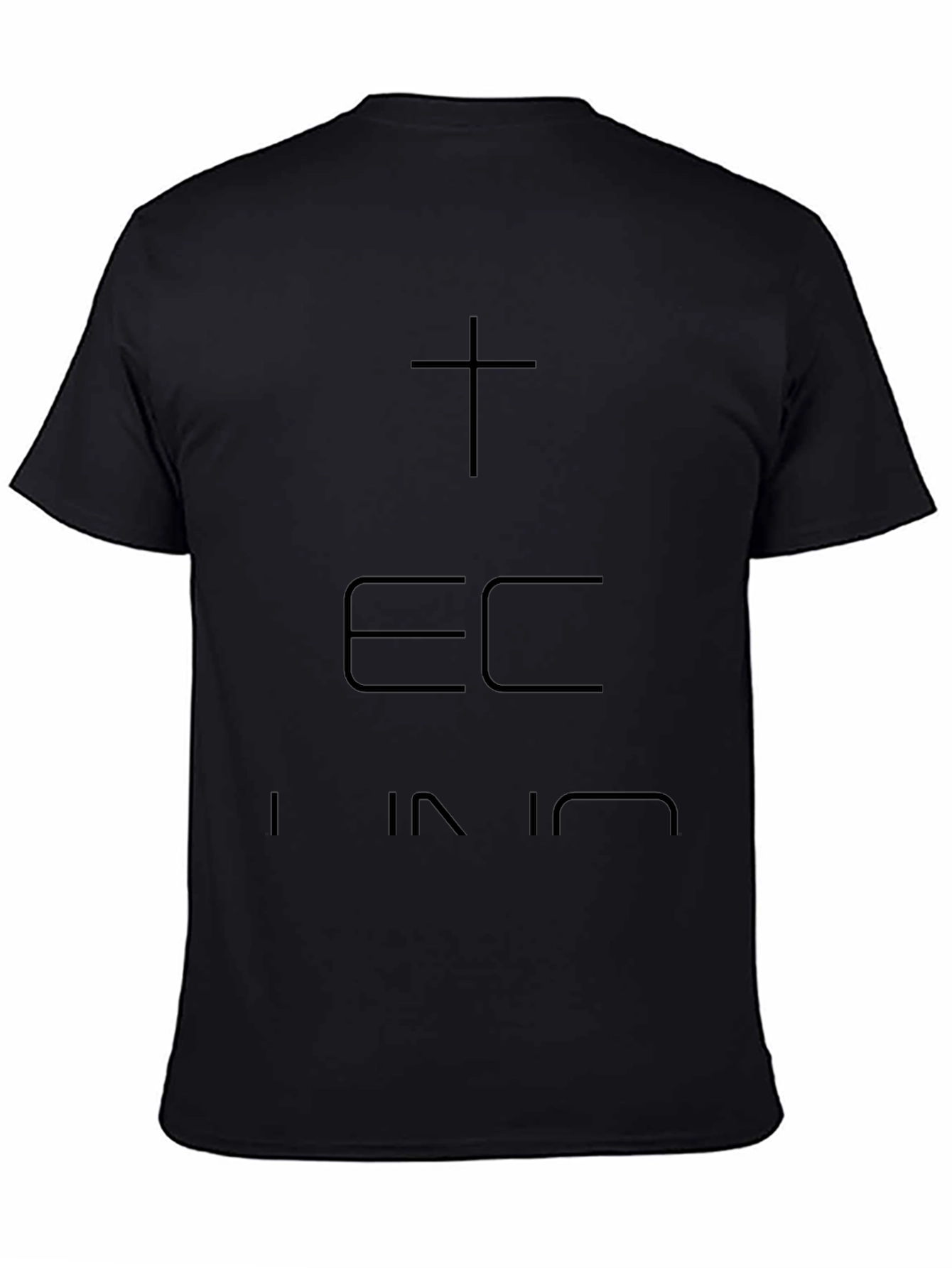 Black T-Shirt with Cross and Text Design