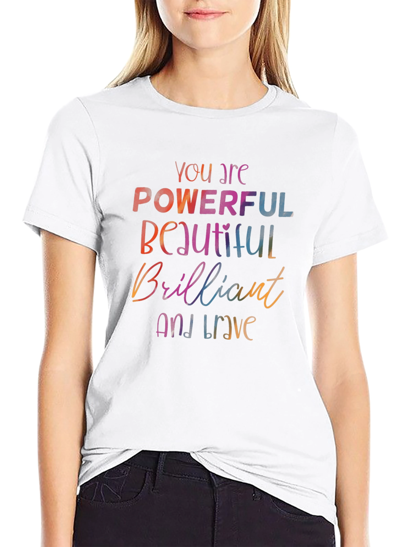 Empowering Words T-Shirt - Powerful Beautiful Brave