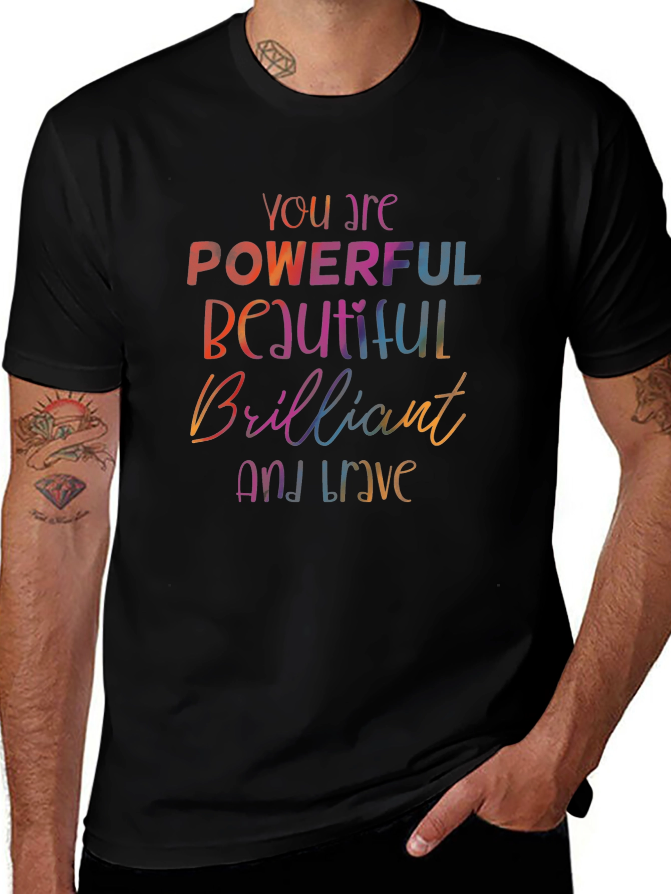 Empowering Words T-Shirt - Powerful Beautiful Brave