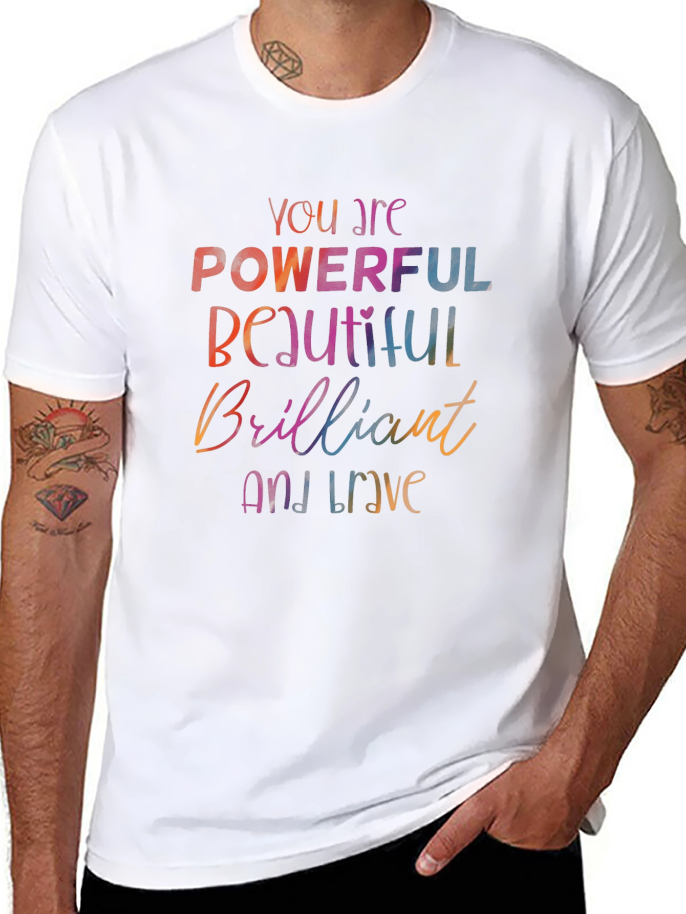 Empowering Words T-Shirt - Powerful Beautiful Brave