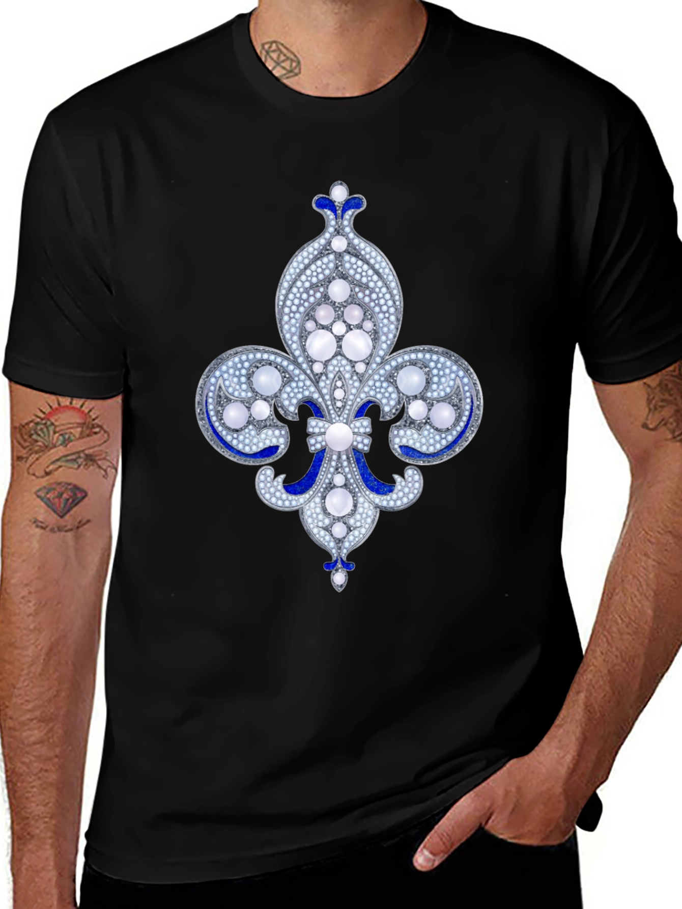 Elegant Fleur-de-lis Graphic Tee - Black