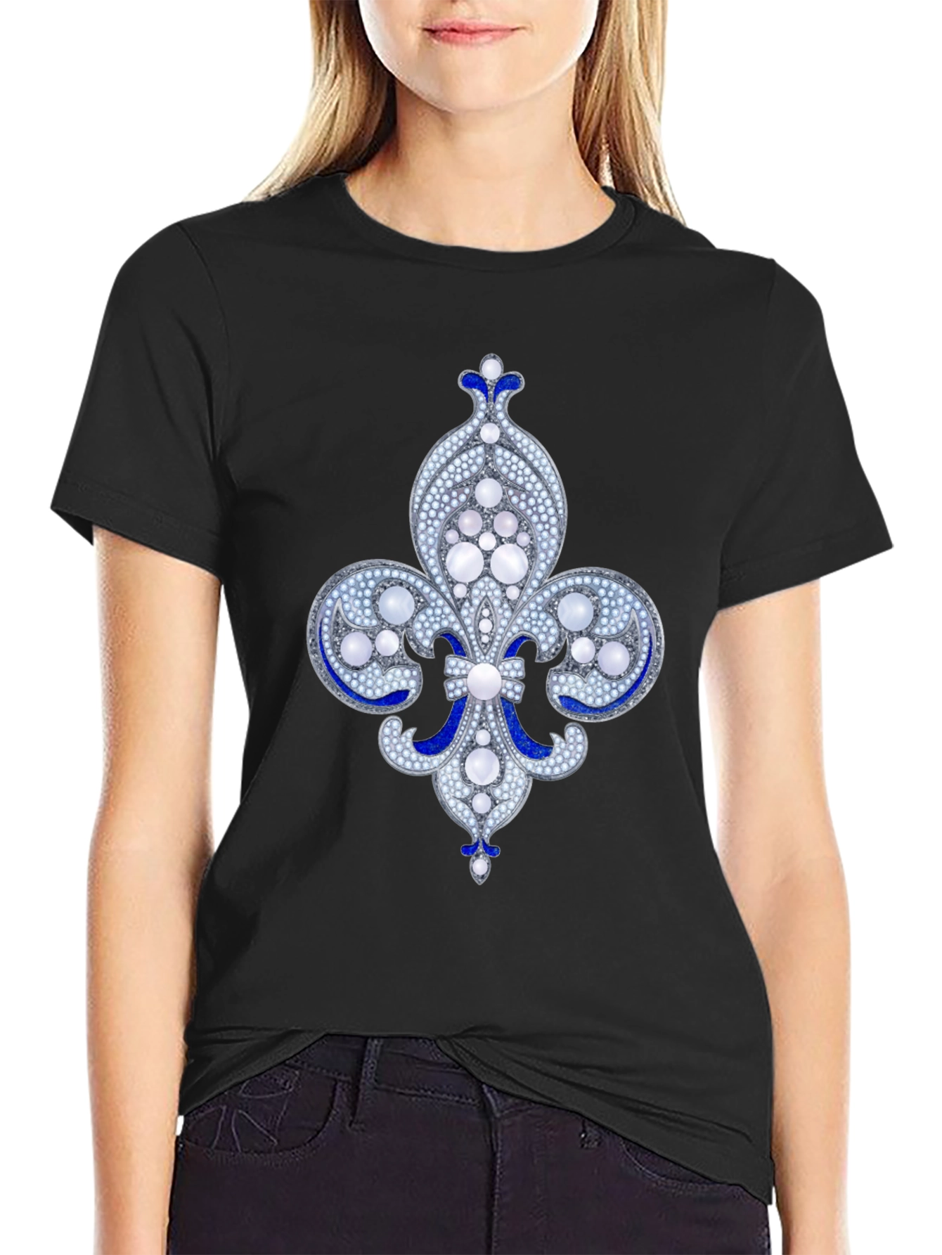 Elegant Fleur-de-lis Graphic Tee - Black