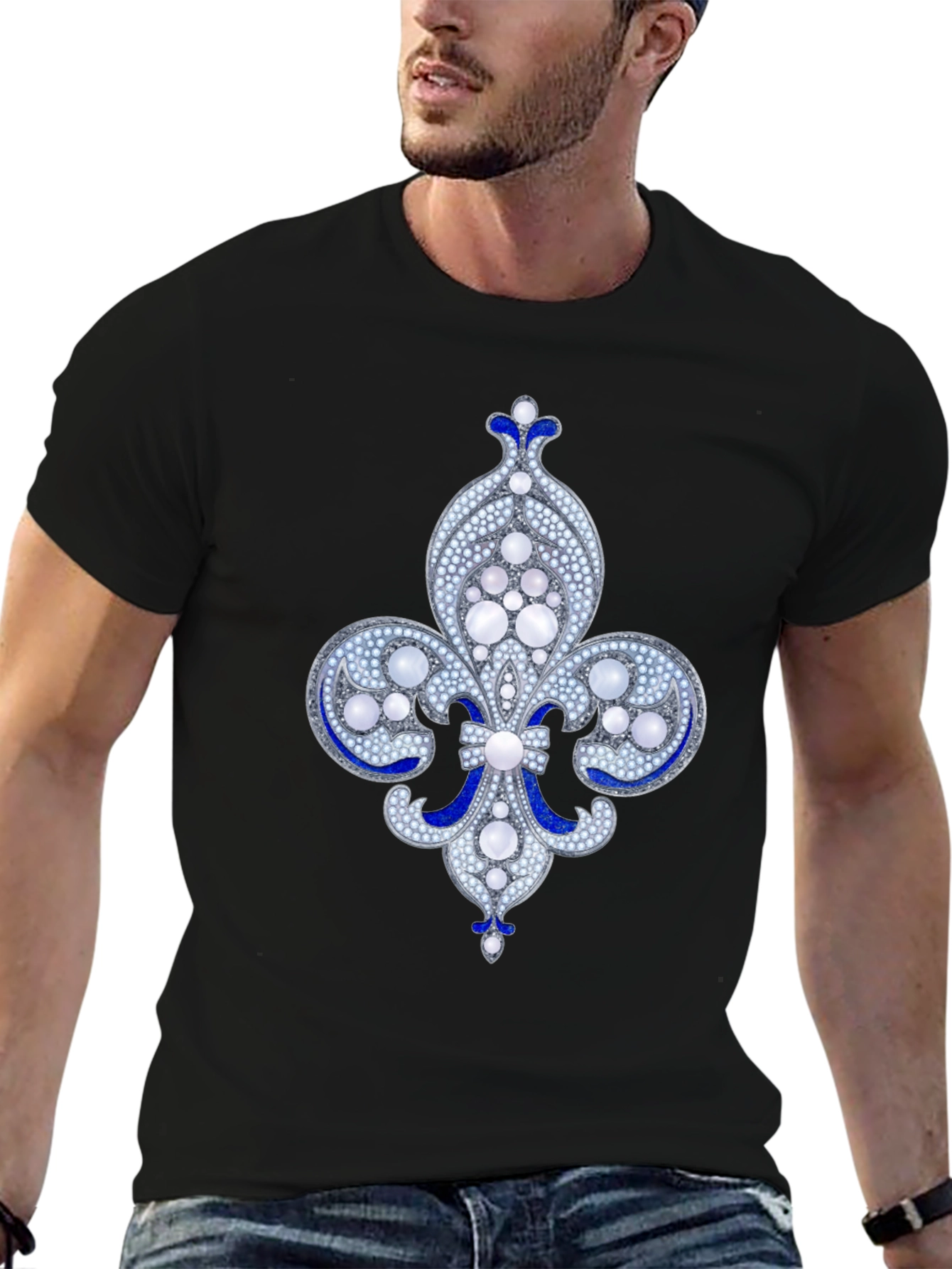 Elegant Fleur-de-lis Graphic Tee - Black