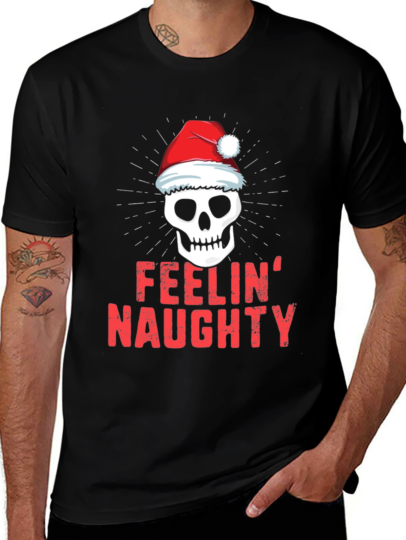 Feelin Naughty Christmas Skull Graphic T-Shirt