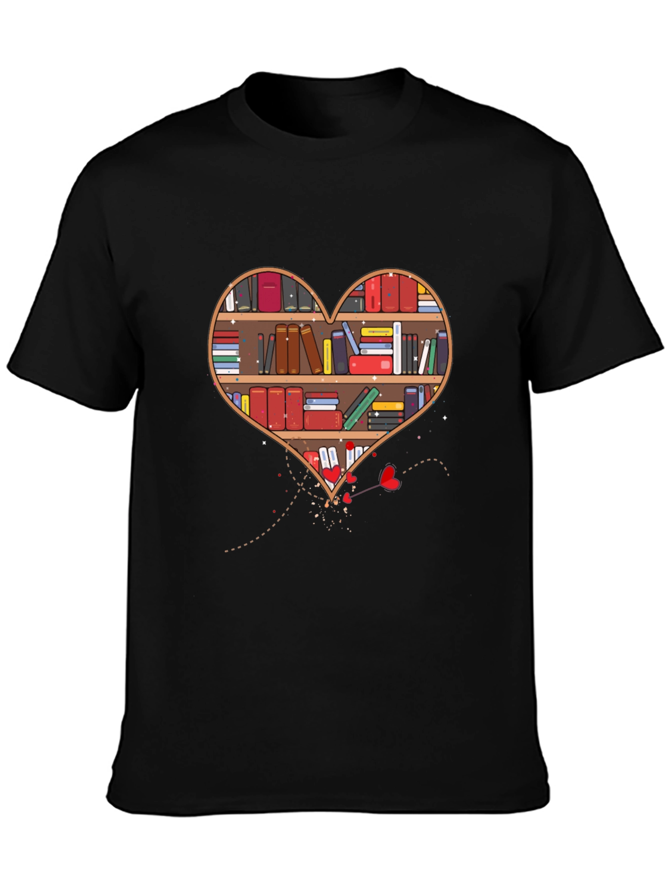 Book Lover Heart Bookshelf Graphic Tee