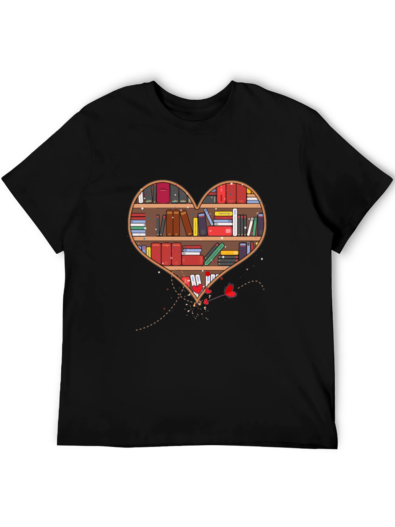 Book Lover Heart Bookshelf Graphic Tee