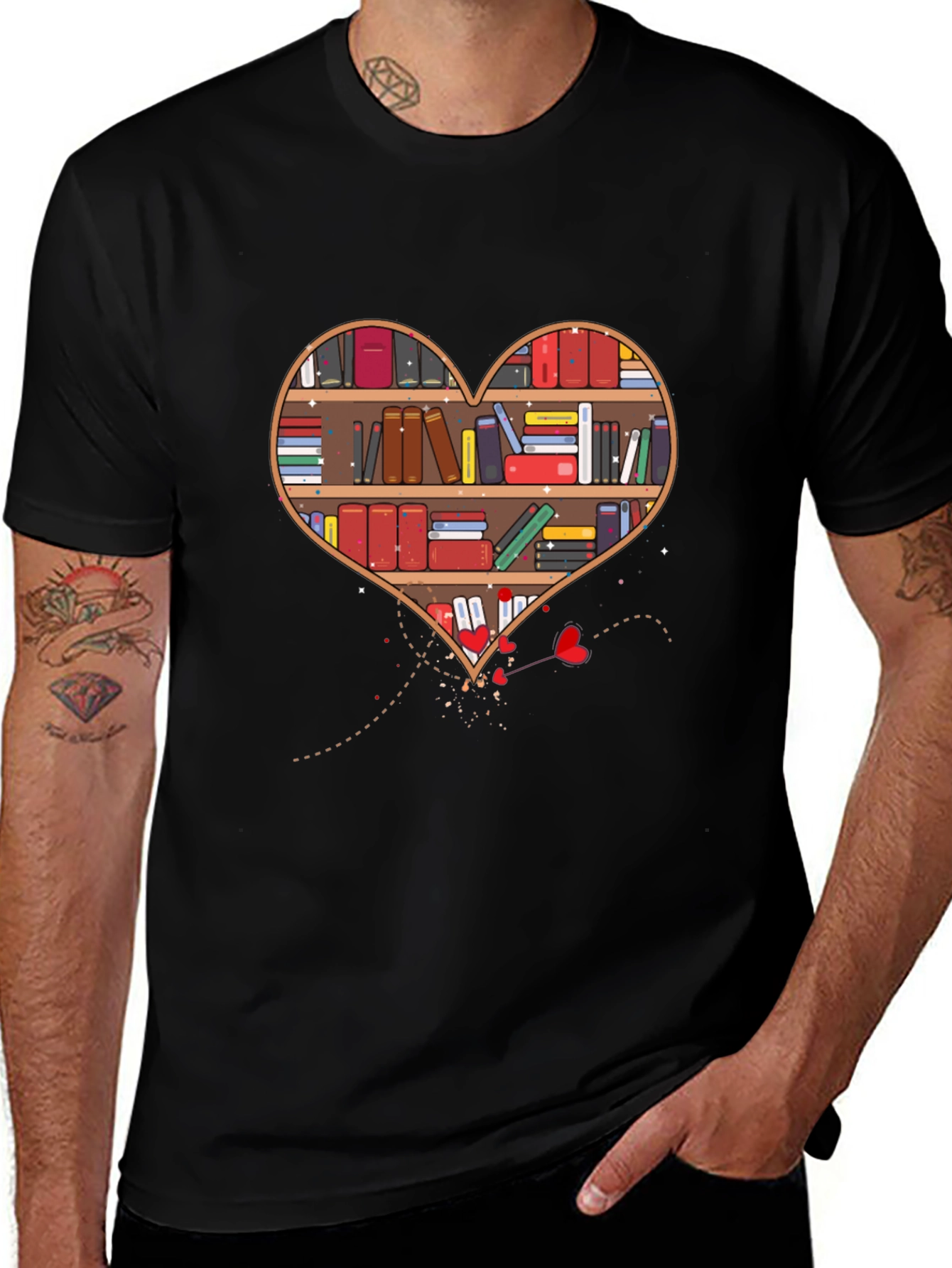 Book Lover Heart Bookshelf Graphic Tee