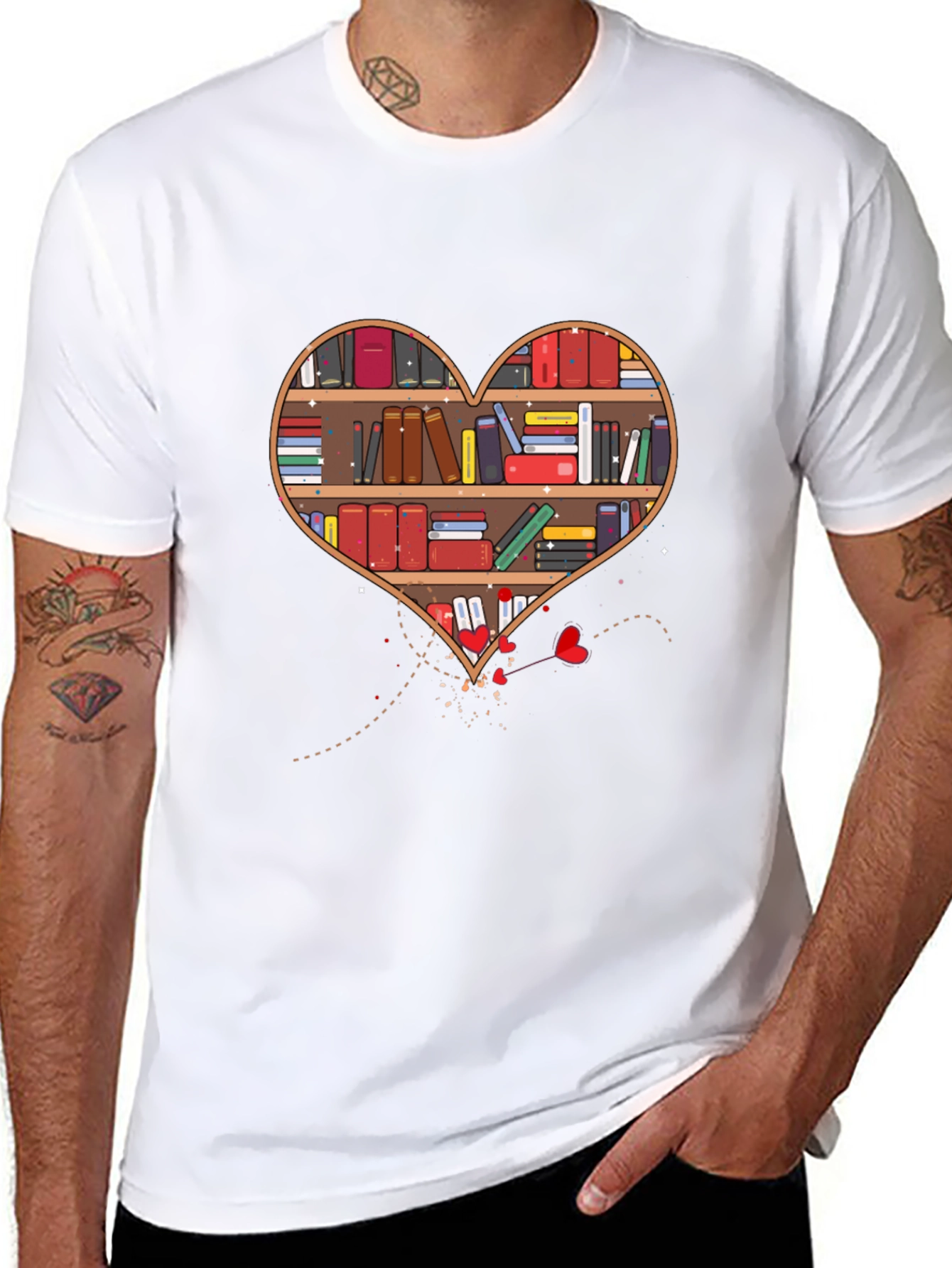 Book Lover Heart Bookshelf Graphic Tee