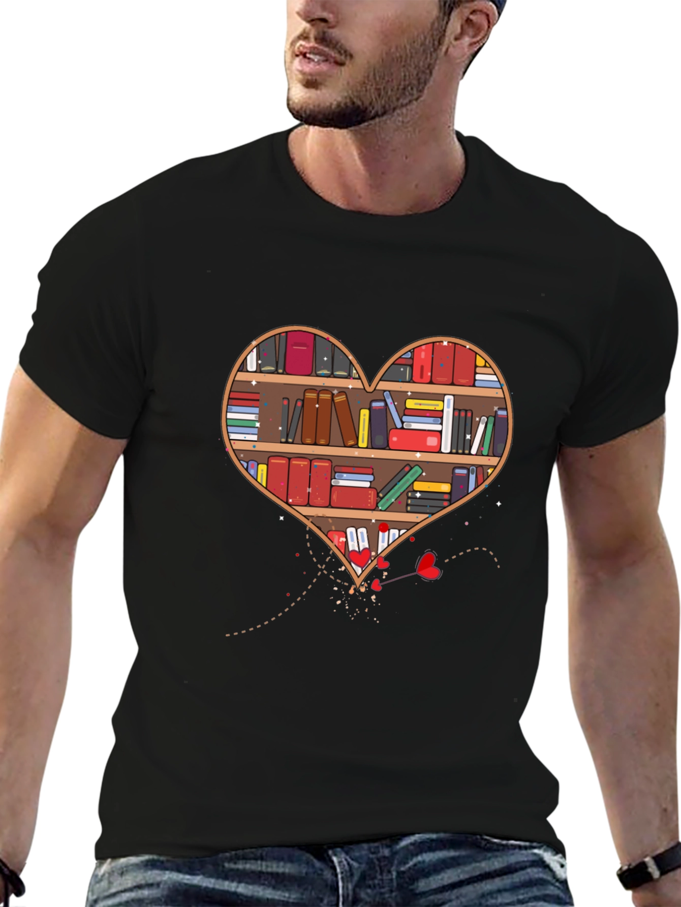 Book Lover Heart Bookshelf Graphic Tee