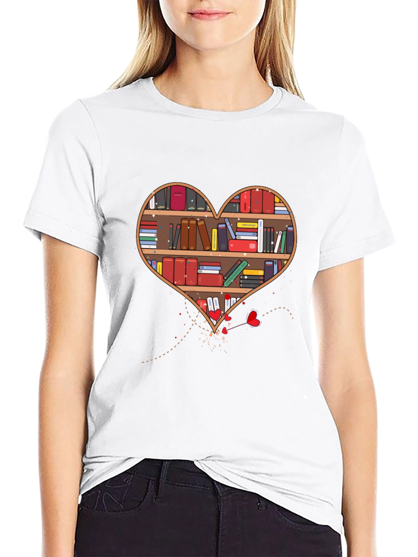 Book Lover Heart Bookshelf Graphic Tee