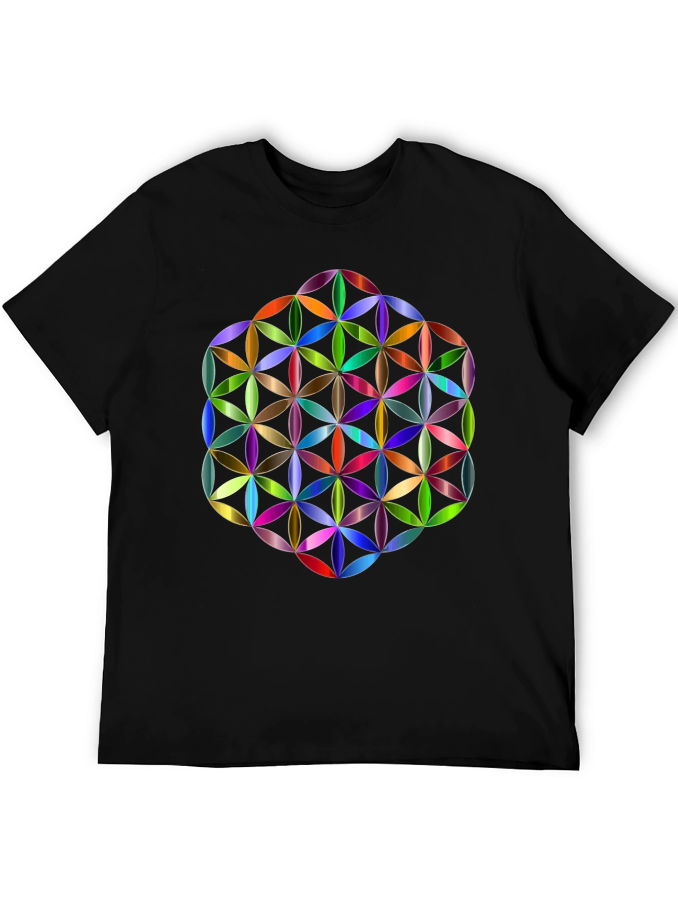 Geometric Flower of Life Graphic Tee - Black