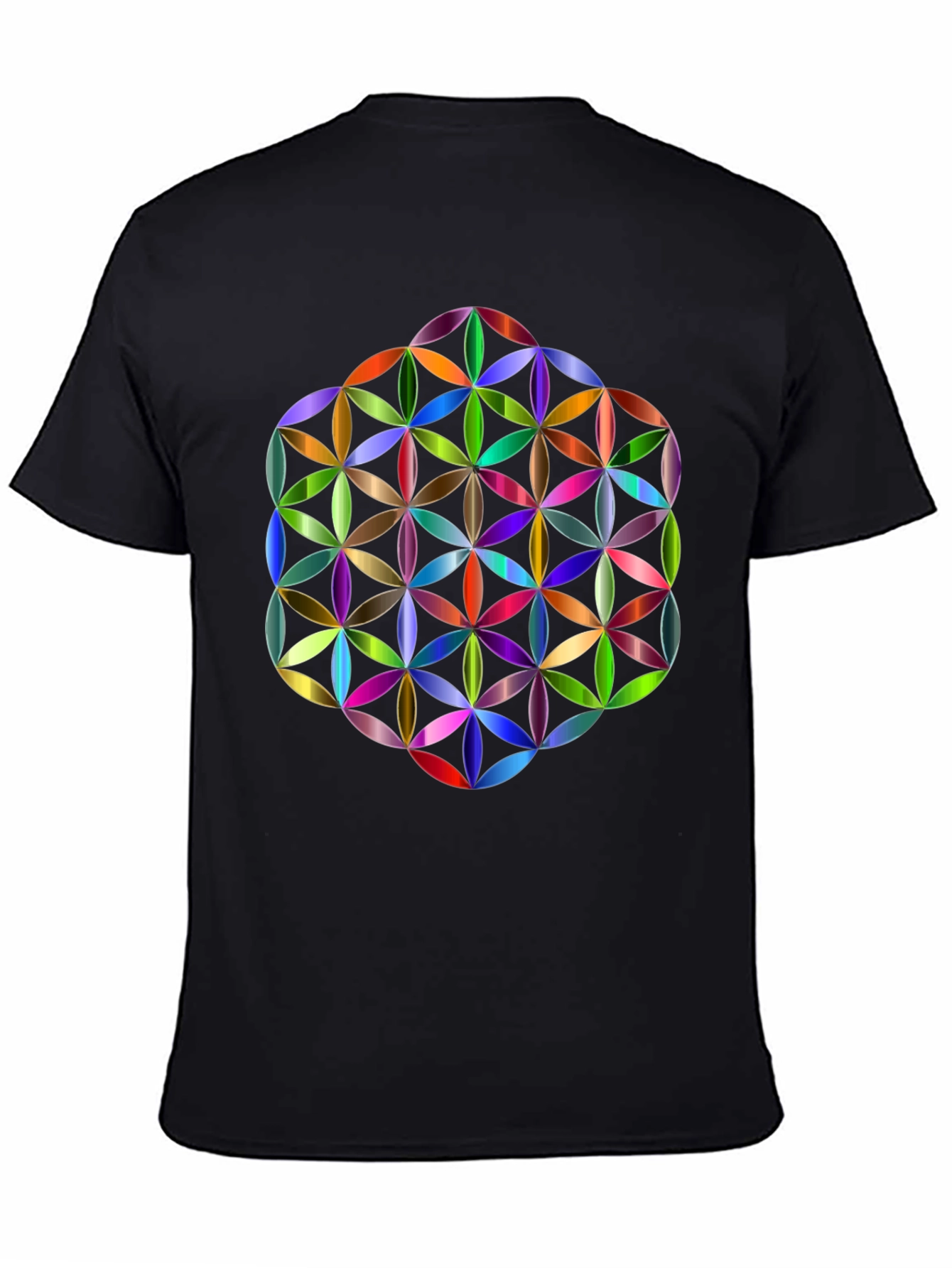 Geometric Flower of Life Graphic Tee - Black