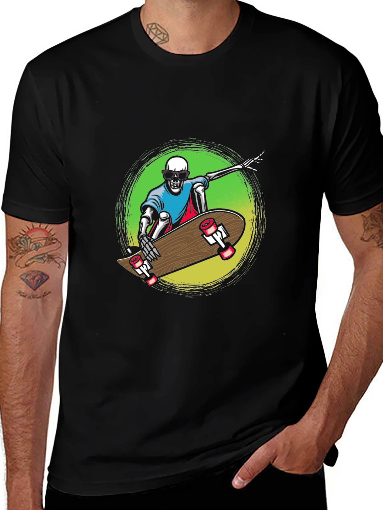 Skeleton Skateboard Graphic Tee - Black