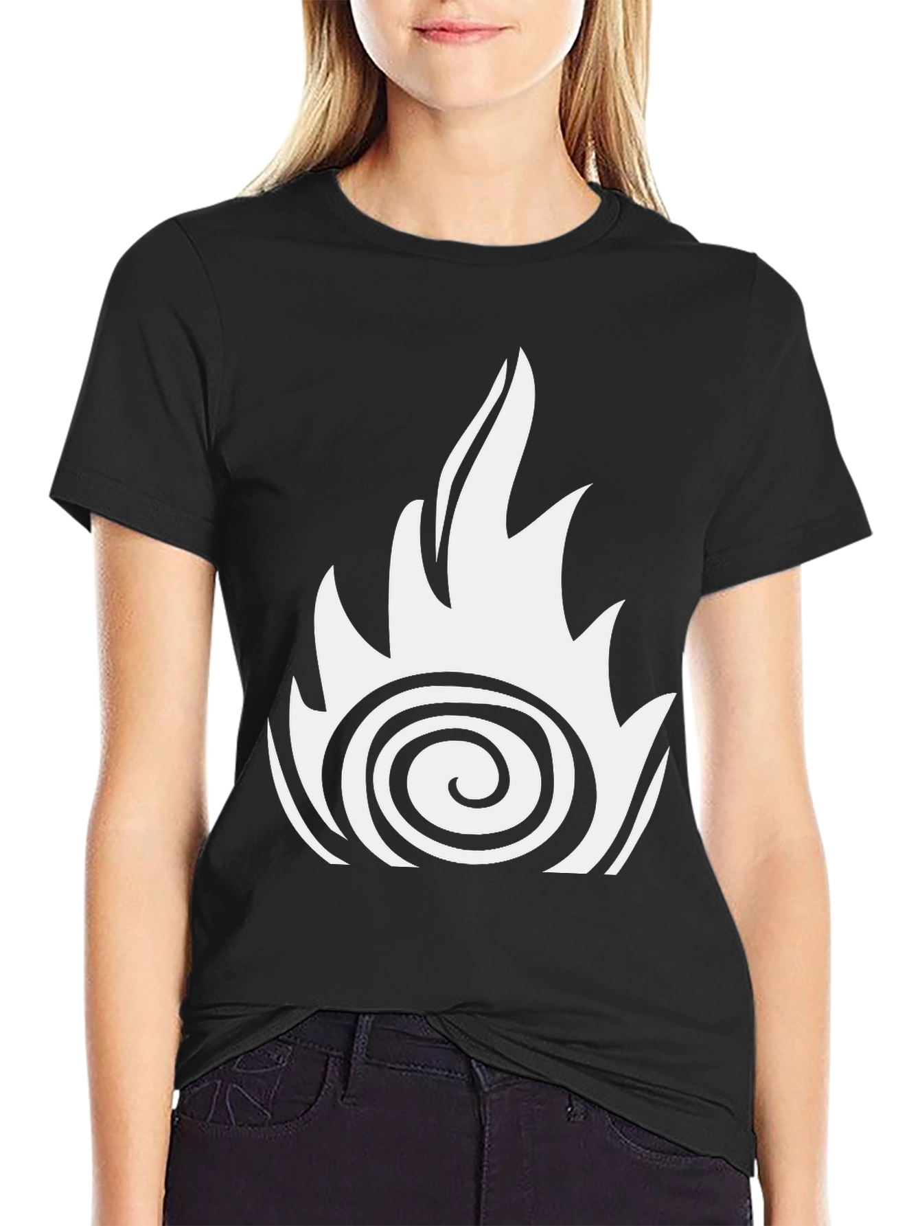 Fire Swirl Graphic Tee - Black Cotton Casual Shirt