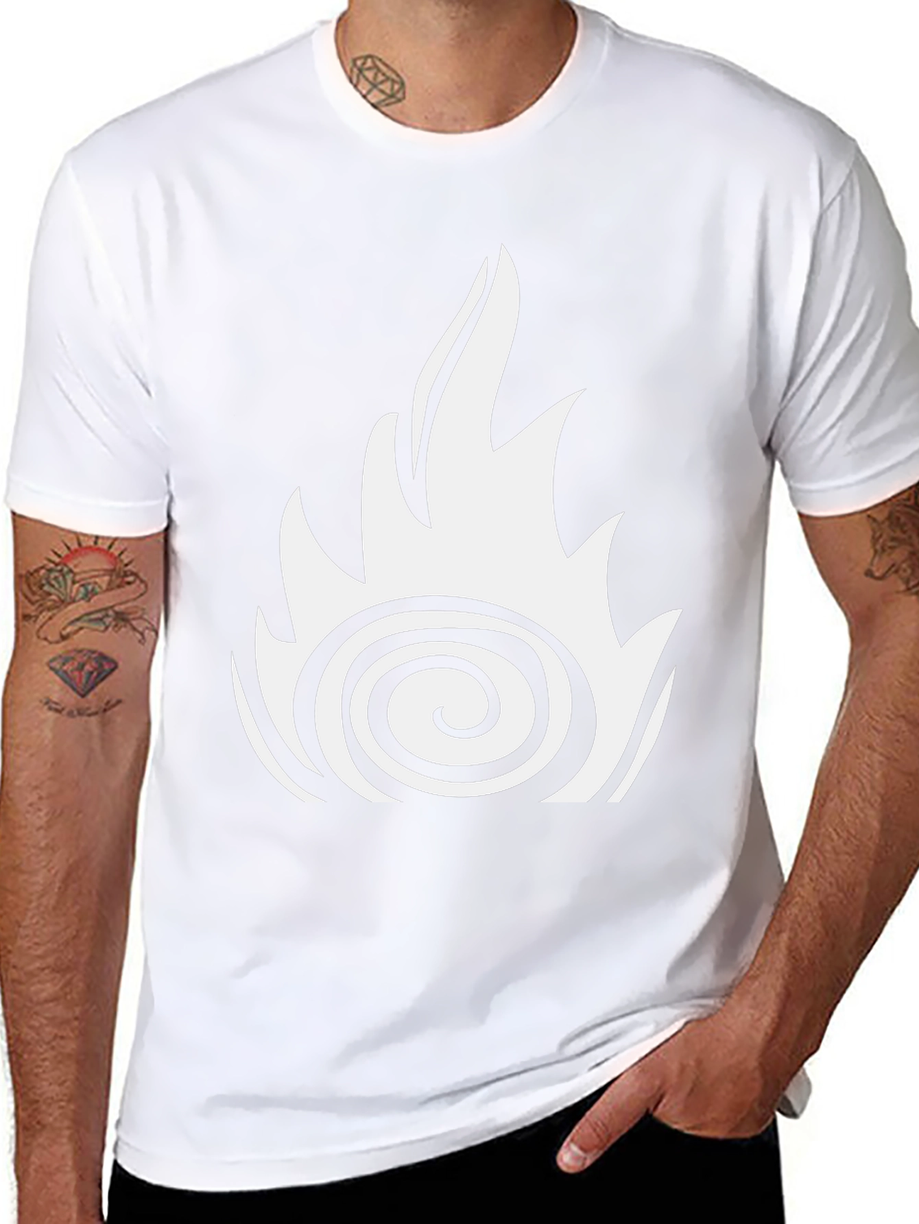 Fire Swirl Graphic Tee - Black Cotton Casual Shirt