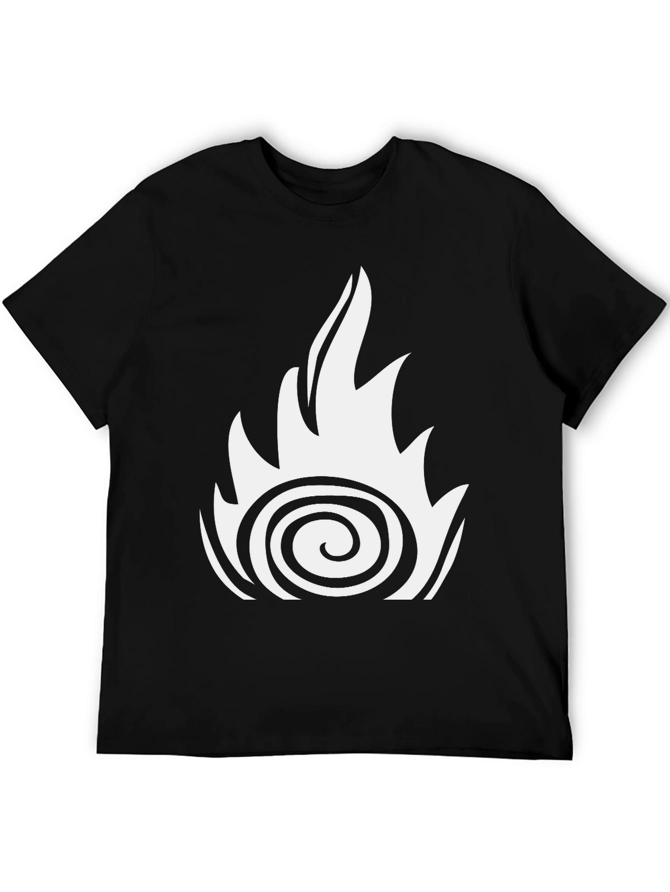 Fire Swirl Graphic Tee - Black Cotton Casual Shirt